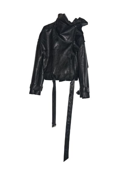 Ruffled PU Leather Jacket