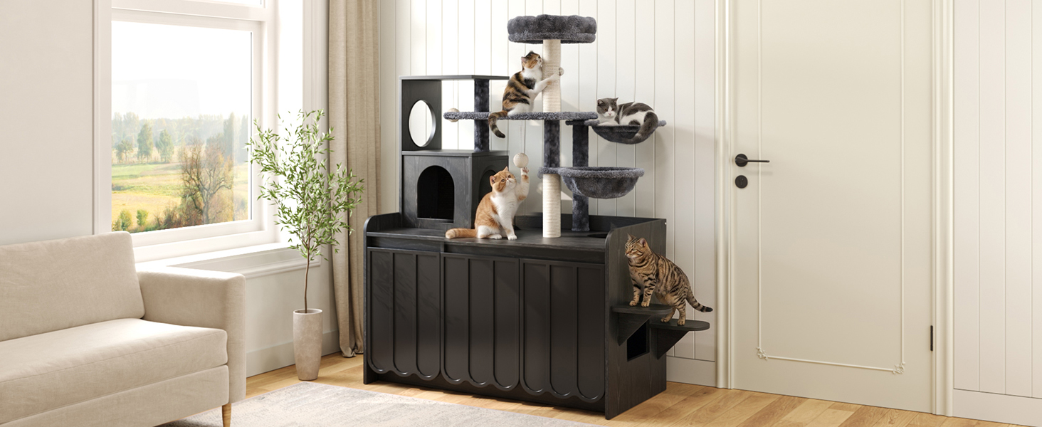 Cat Tree Condo Litter Box Black