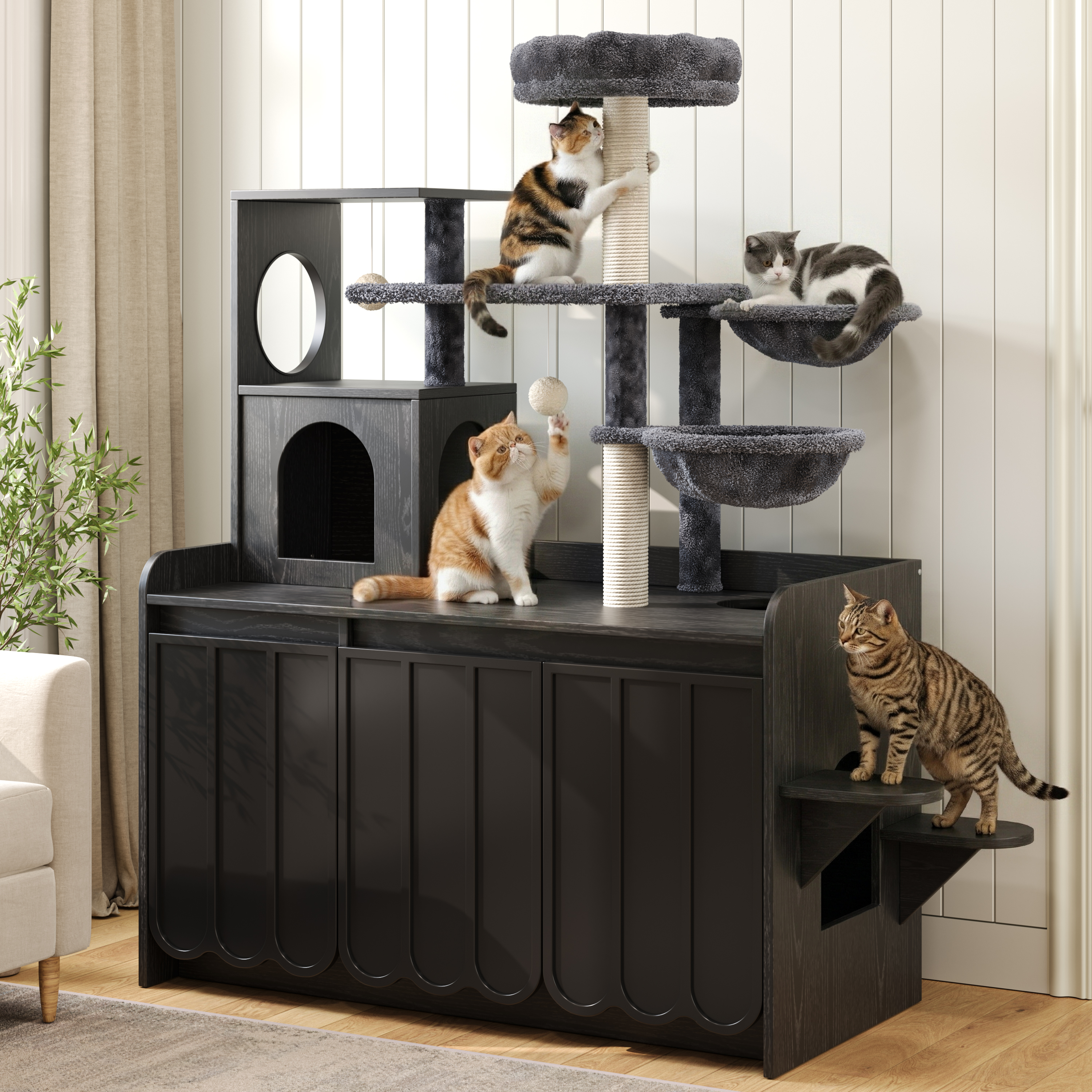 Cat Tree Condo Litter Box Black
