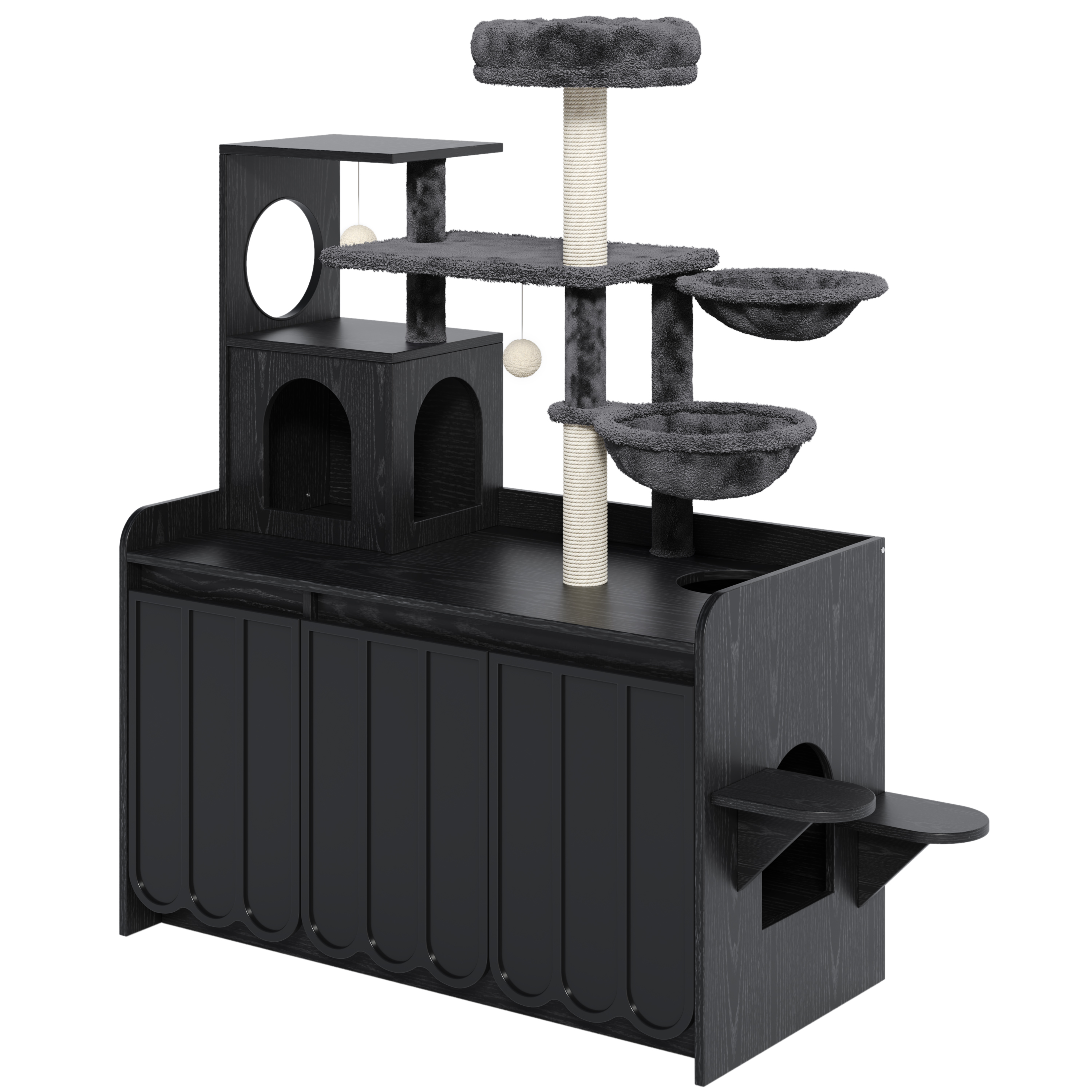 Cat Tree Condo Litter Box Black