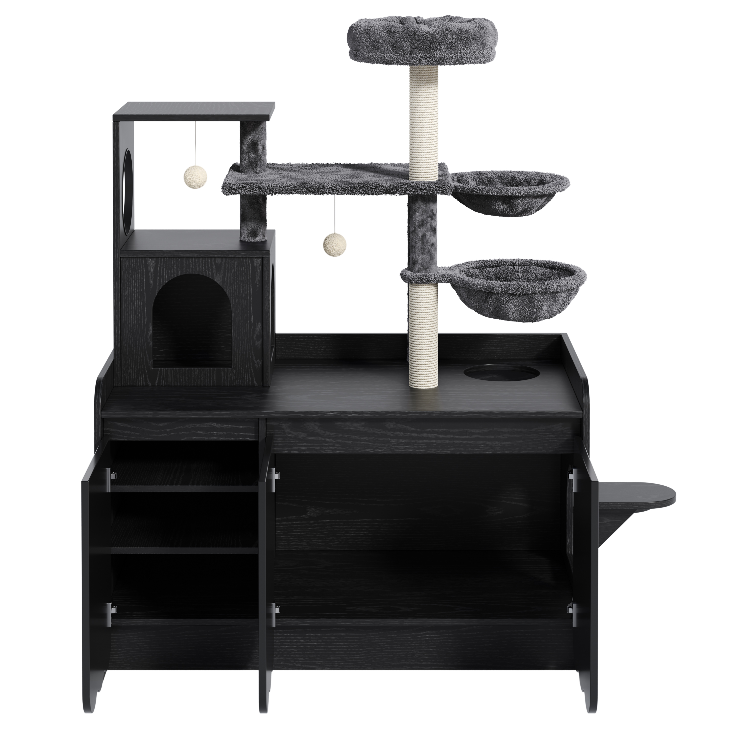 Cat Tree Condo Litter Box Black