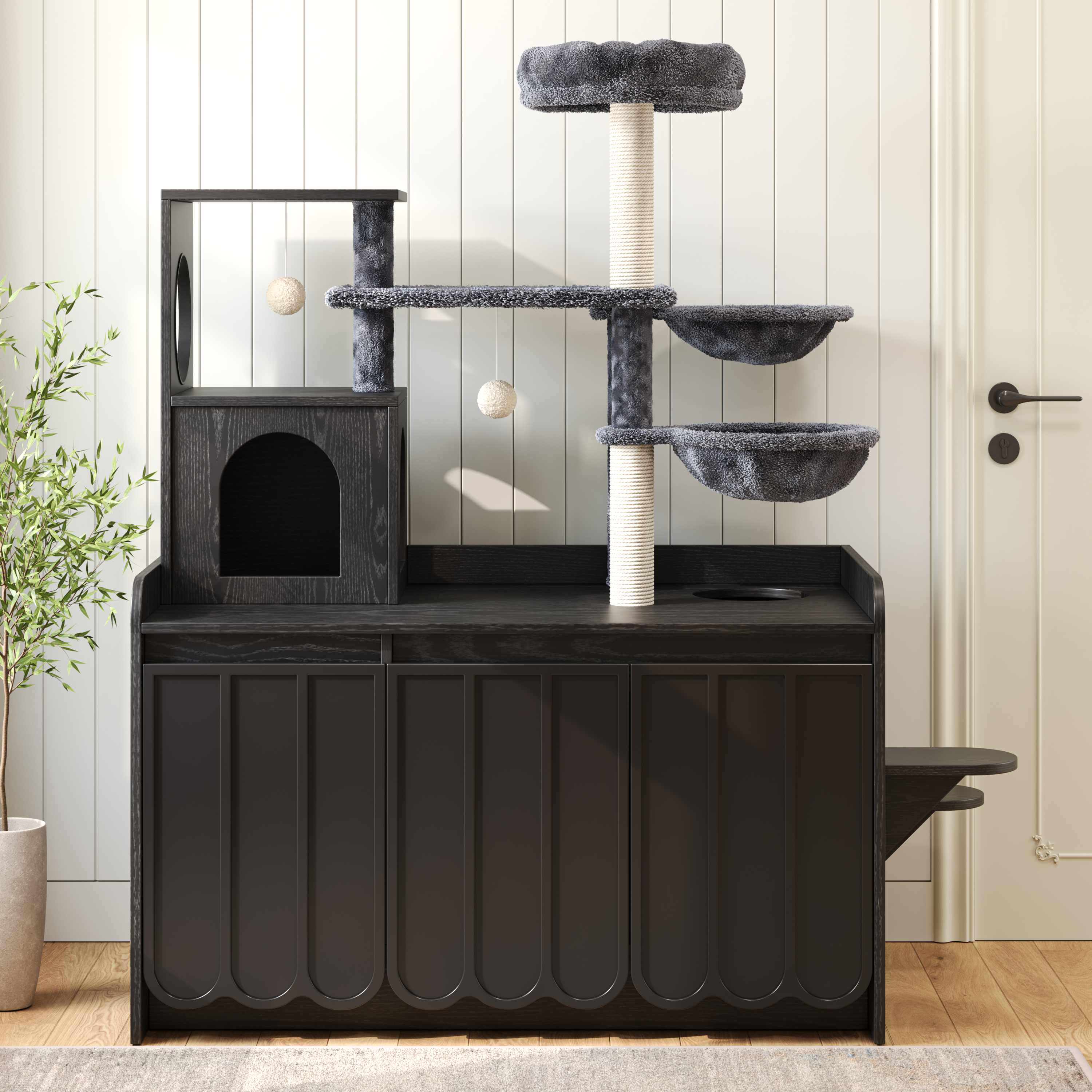 Cat Tree Condo Litter Box Black