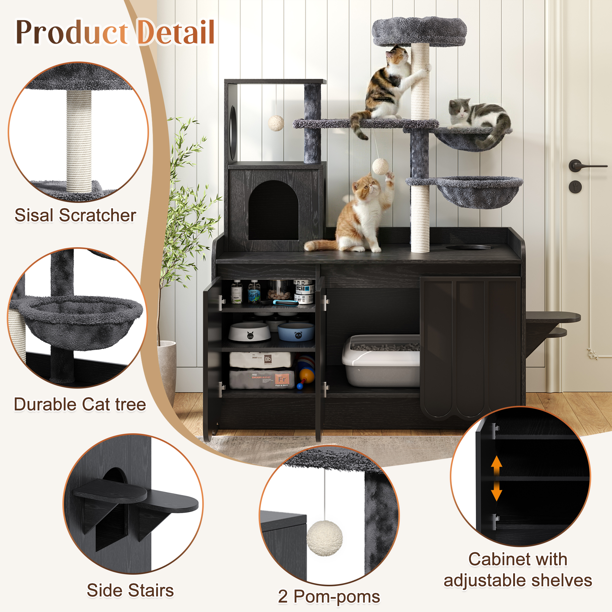 Cat Tree Condo Litter Box Black