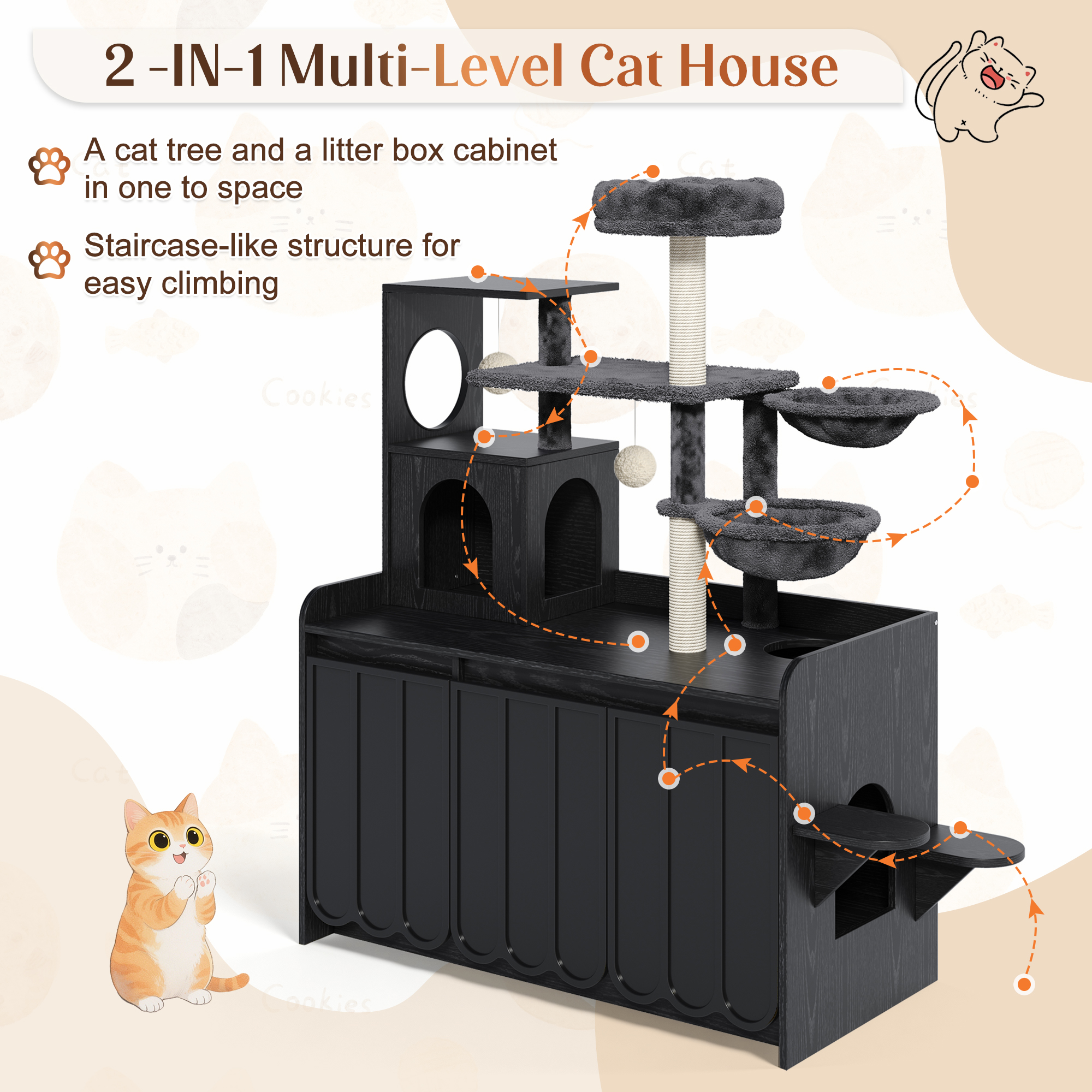 Cat Tree Condo Litter Box Black