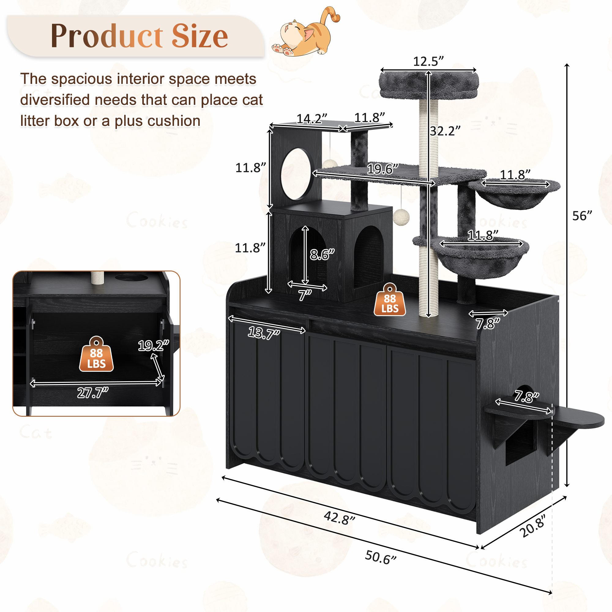 Cat Tree Condo Litter Box Black