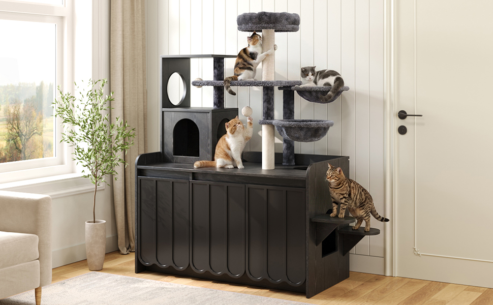 Cat Tree Condo Litter Box Black