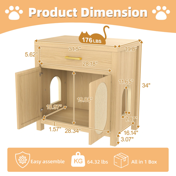 Wooden Cat Litter Box Enclosure With Storage