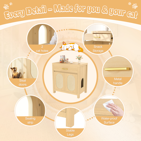 Wooden Cat Litter Box Enclosure With Storage