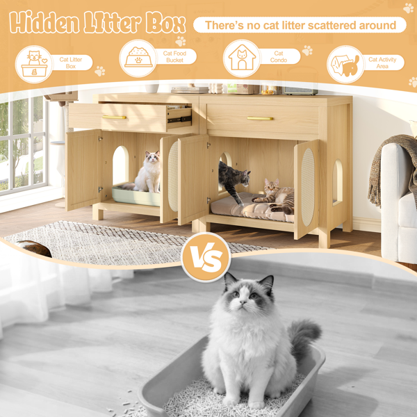 Wooden Cat Litter Box Enclosure With Storage