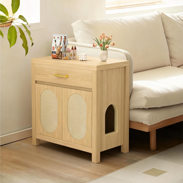 Wooden Cat Litter Box Enclosure With Storage