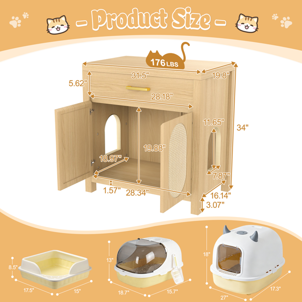 Wooden Cat Litter Box Enclosure With Storage