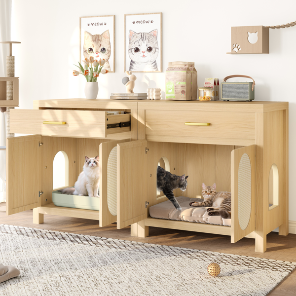 Wooden Cat Litter Box Enclosure With Storage
