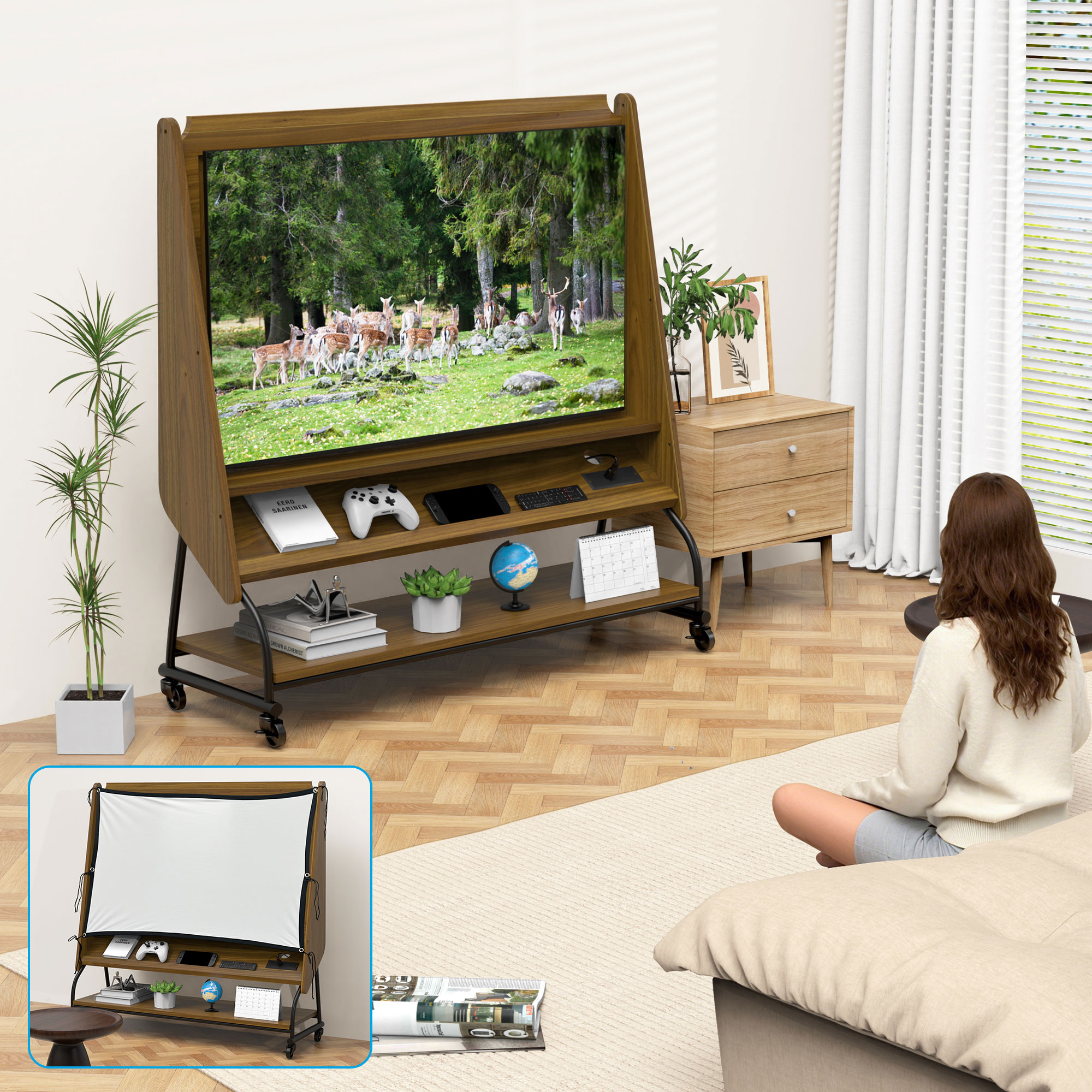 Mobile TV Stand Rolling Cart