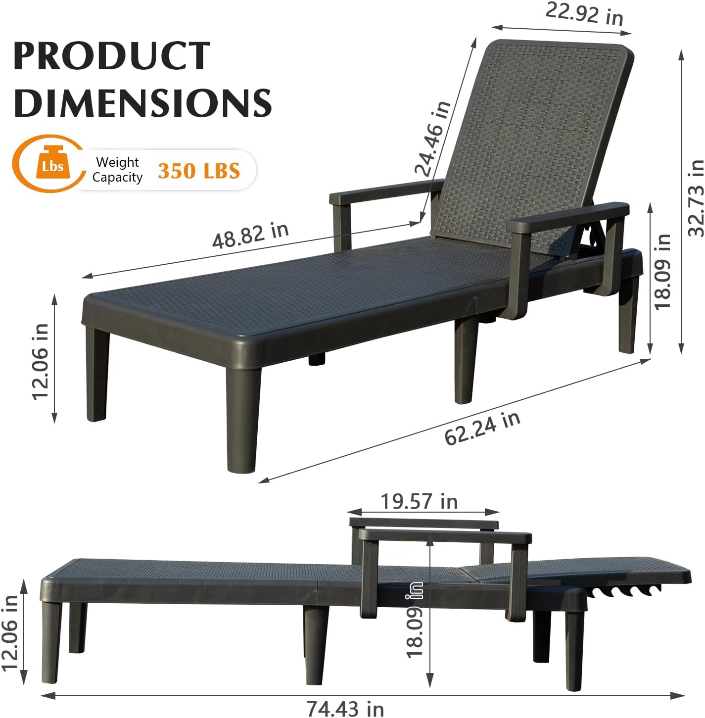 Pool Lounge Chairs Set With Adjustable Armrest