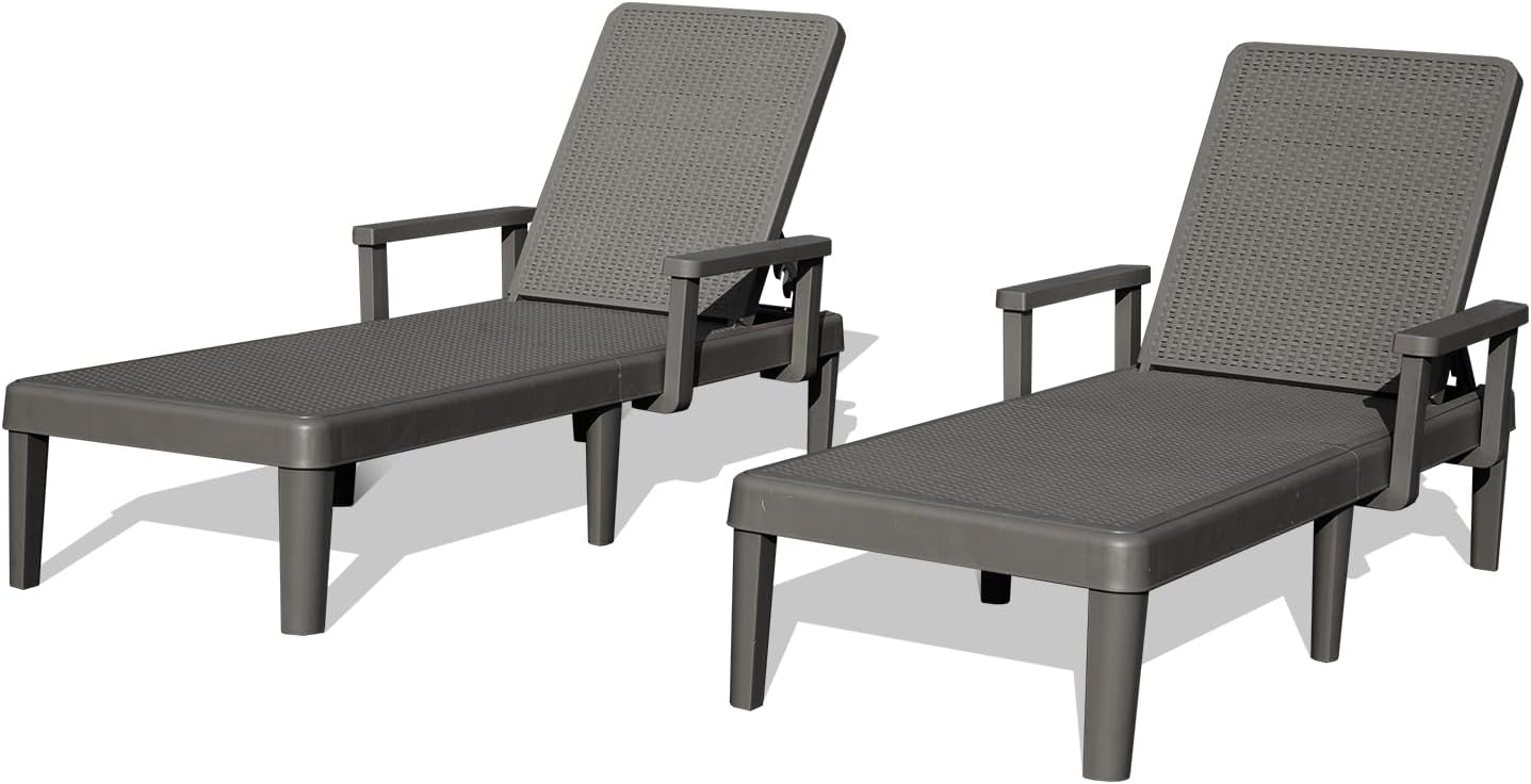 Pool Lounge Chairs Set With Adjustable Armrest