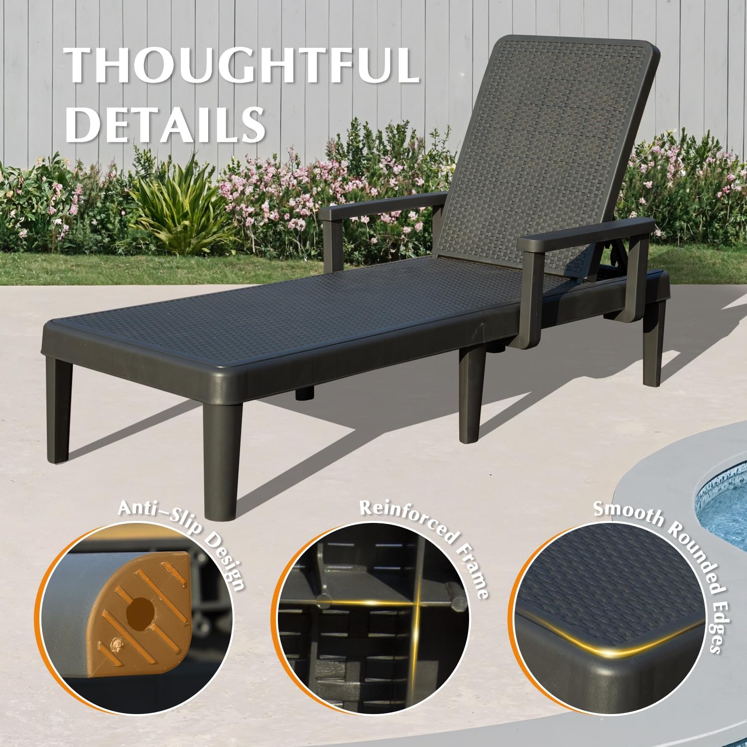 Pool Lounge Chairs Set With Adjustable Armrest