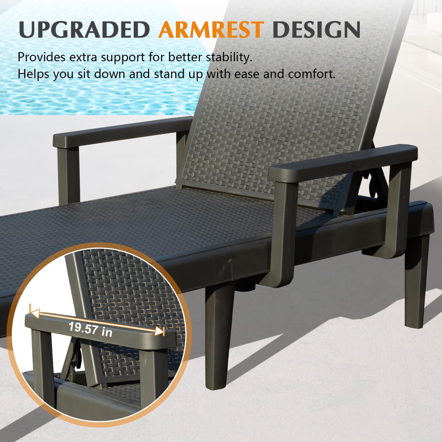 Pool Lounge Chairs Set With Adjustable Armrest