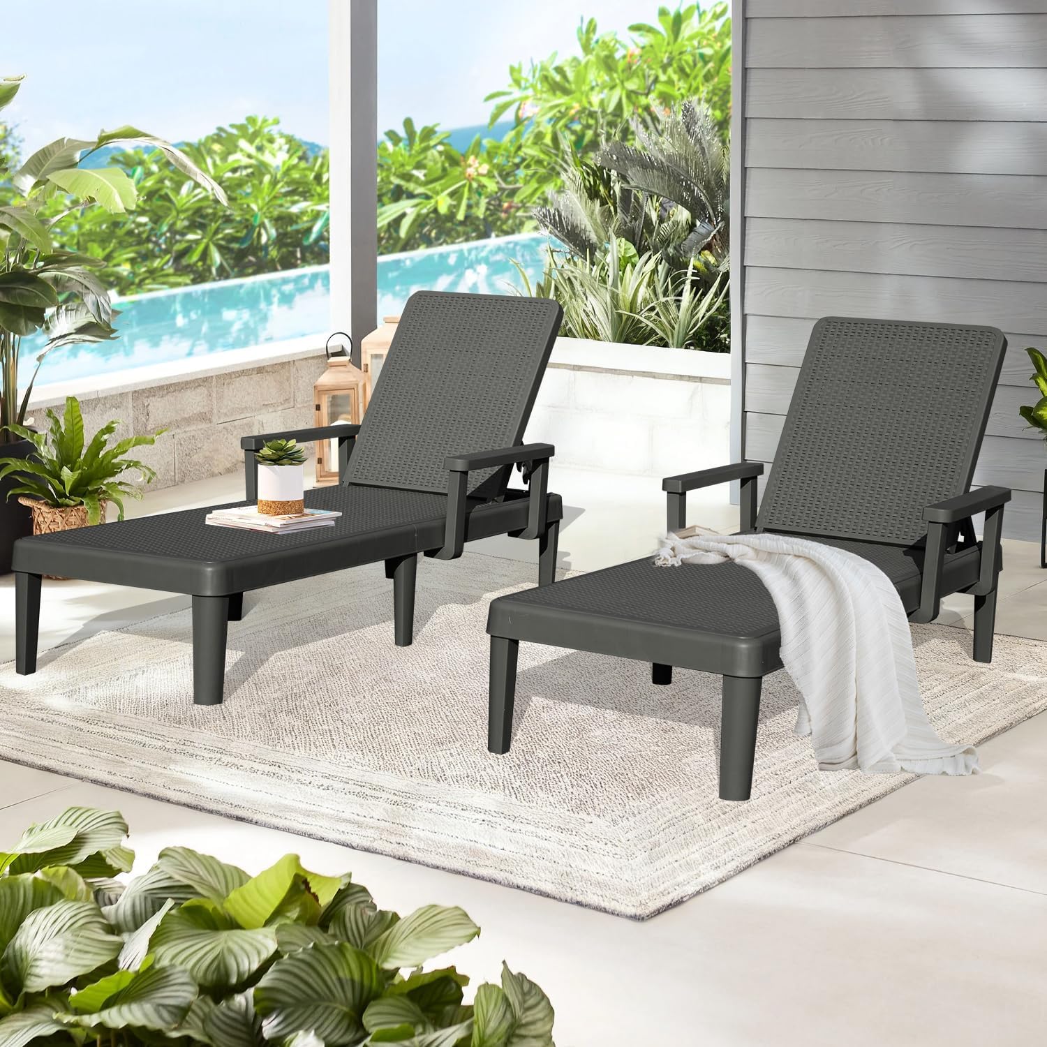 Pool Lounge Chairs Set With Adjustable Armrest