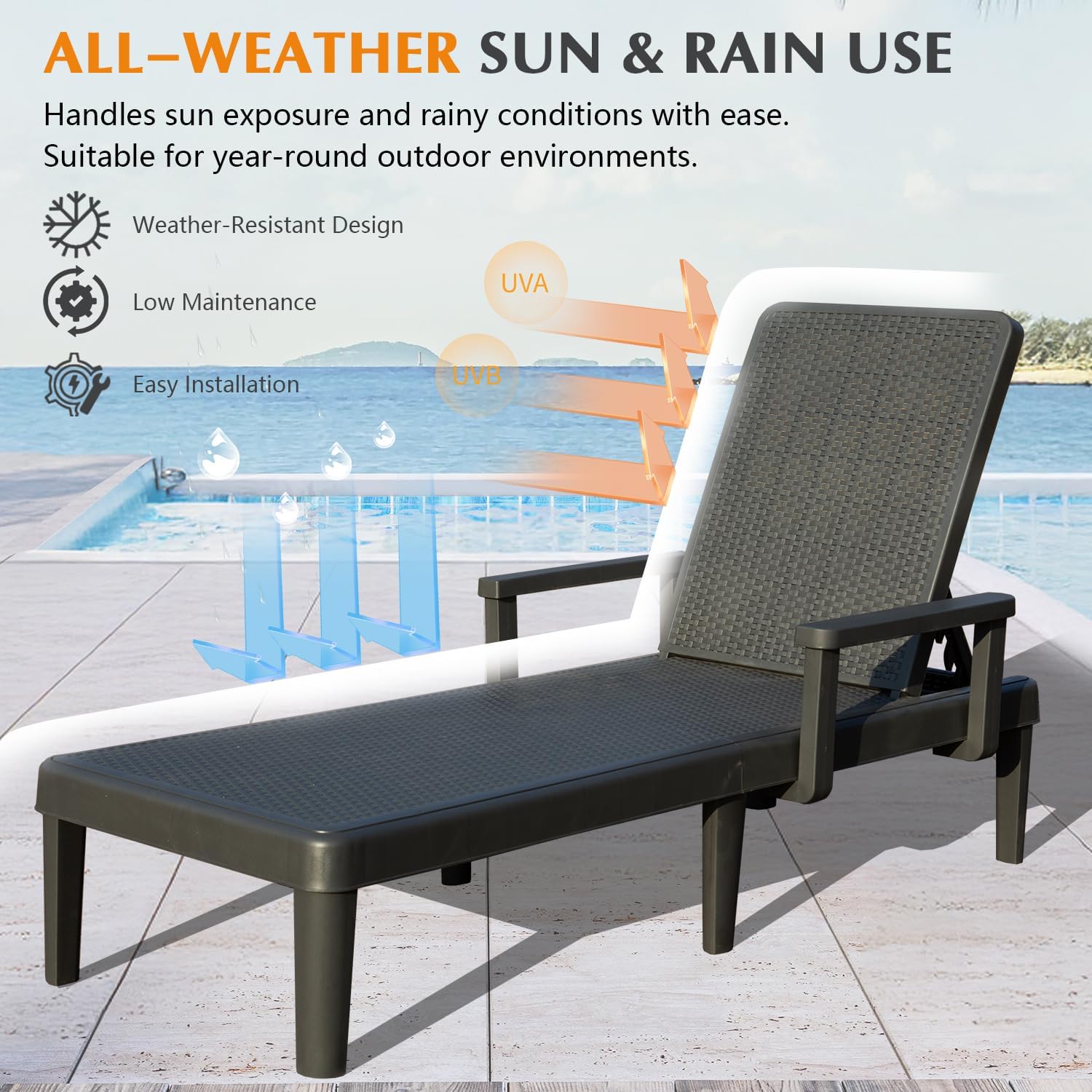Pool Lounge Chairs Set With Adjustable Armrest