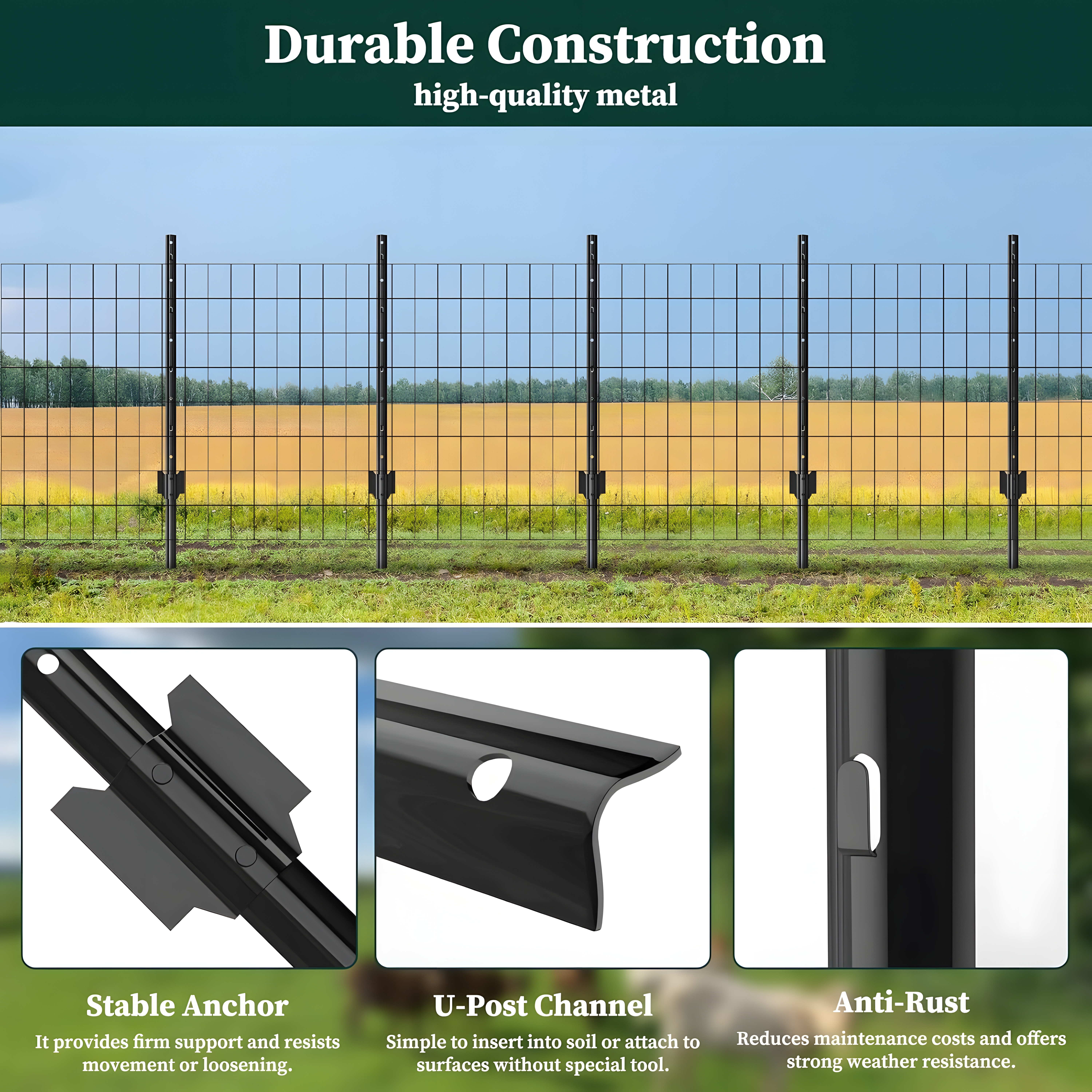 Garden Fence Post Set 4ft Heavy-duty Metal