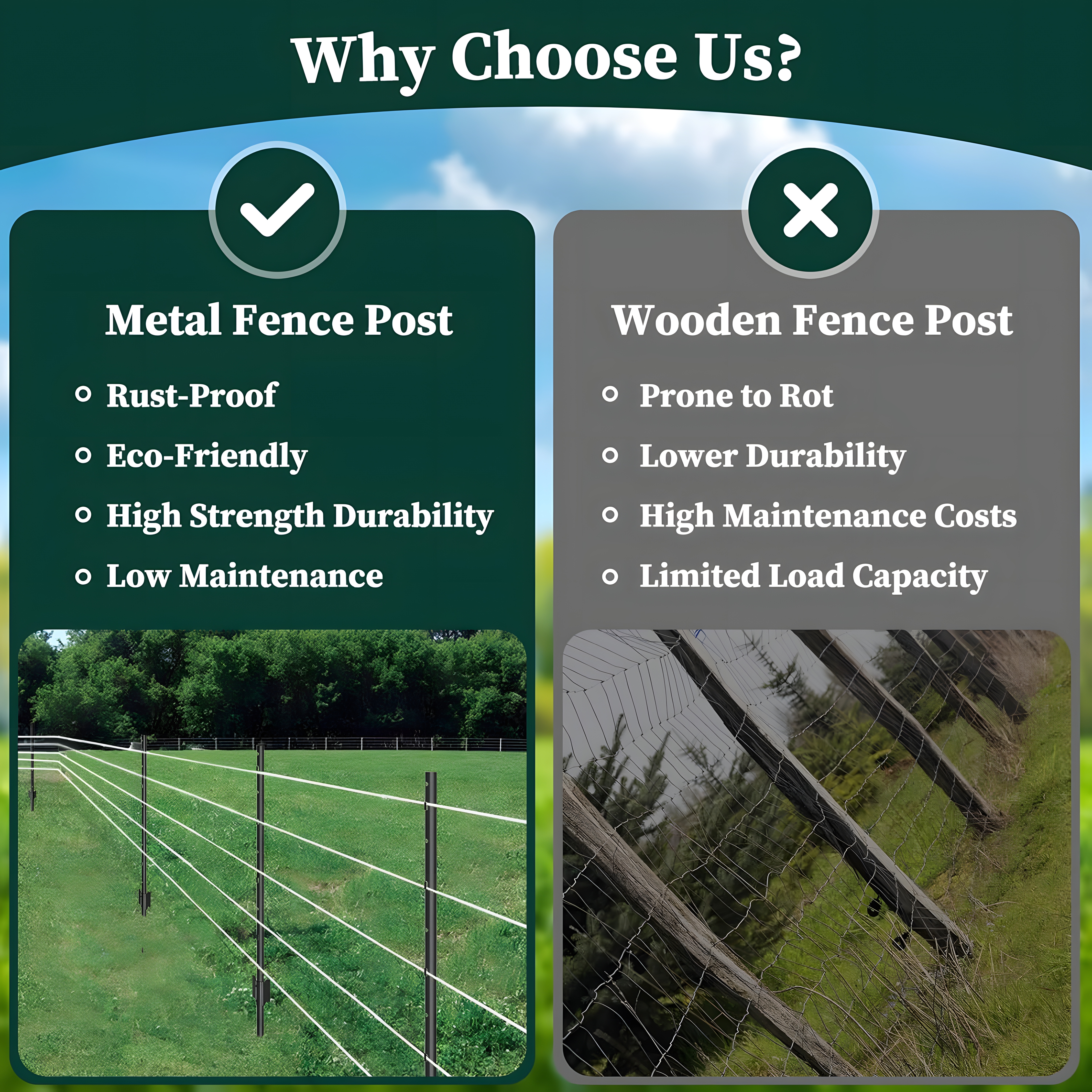 Garden Fence Post Set 4ft Heavy-duty Metal