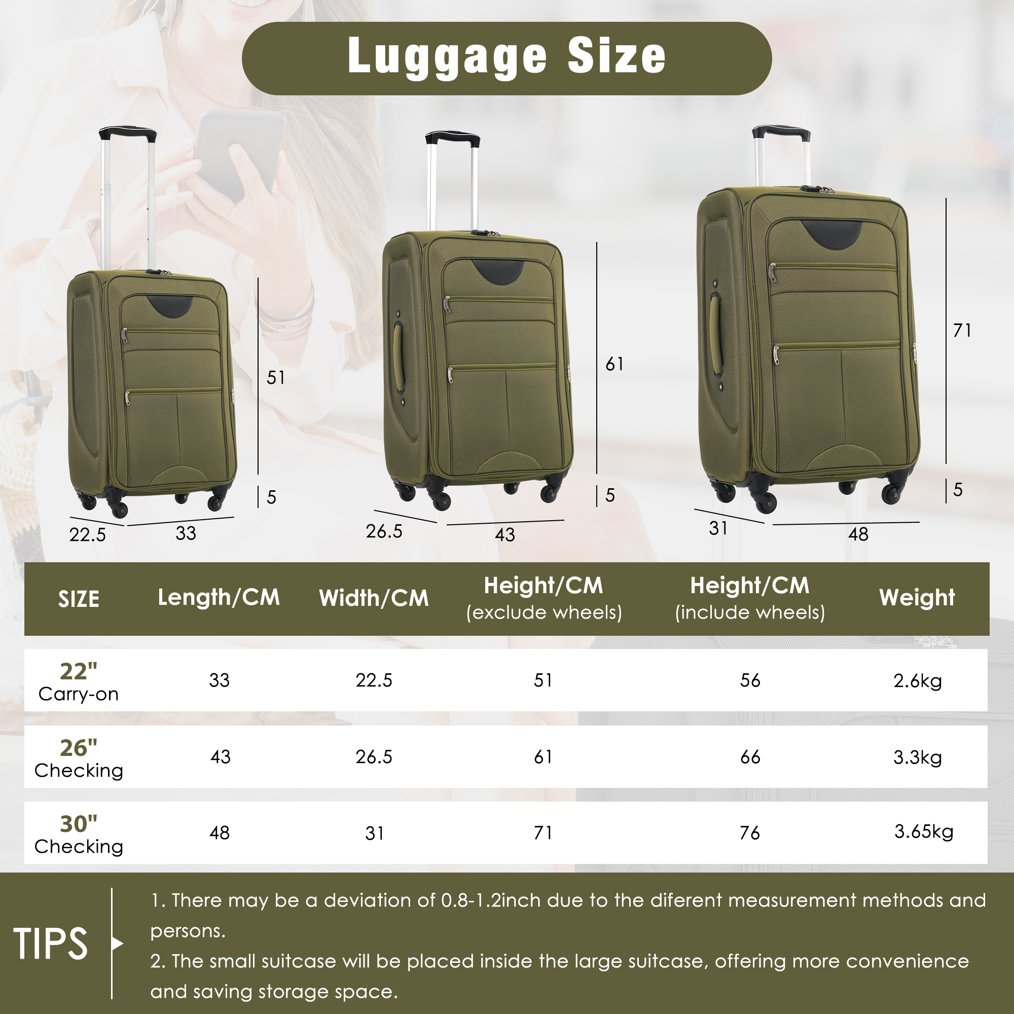 Expandable Softside Luggage 3 Piece Set