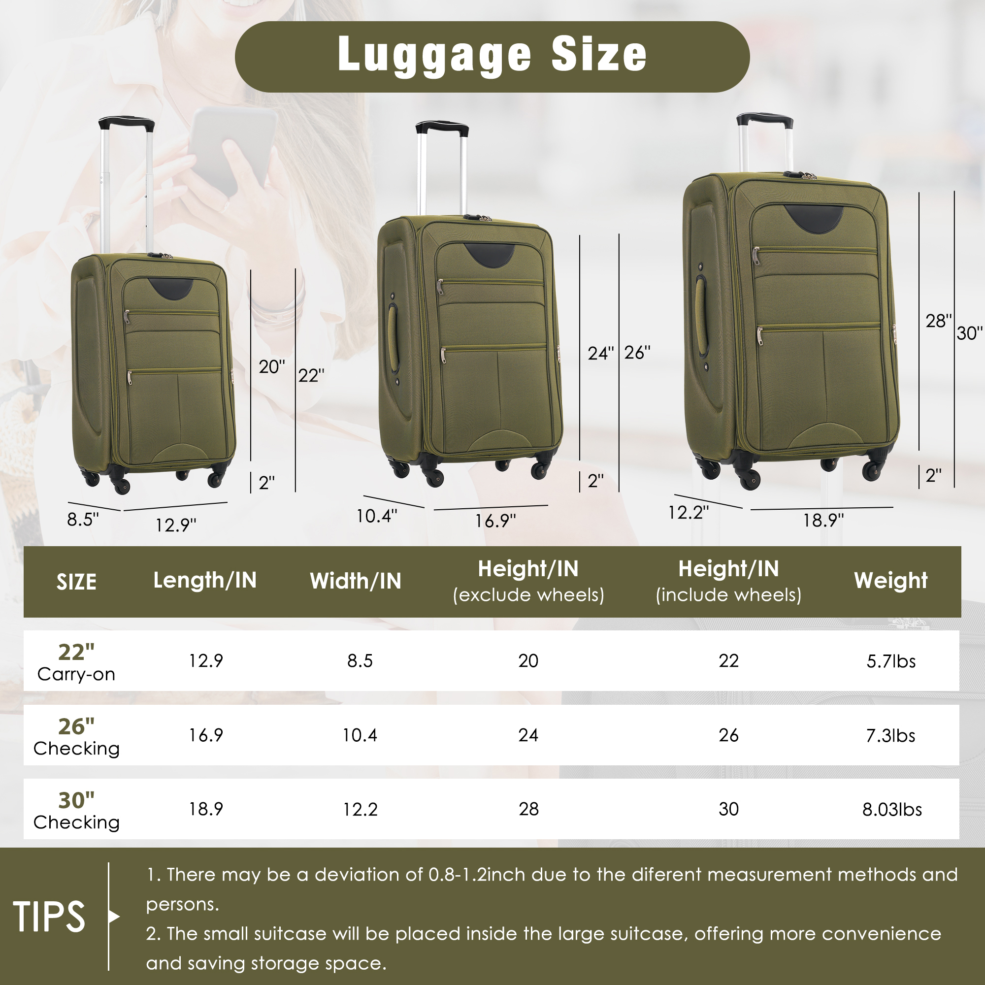 Expandable Softside Luggage 3 Piece Set