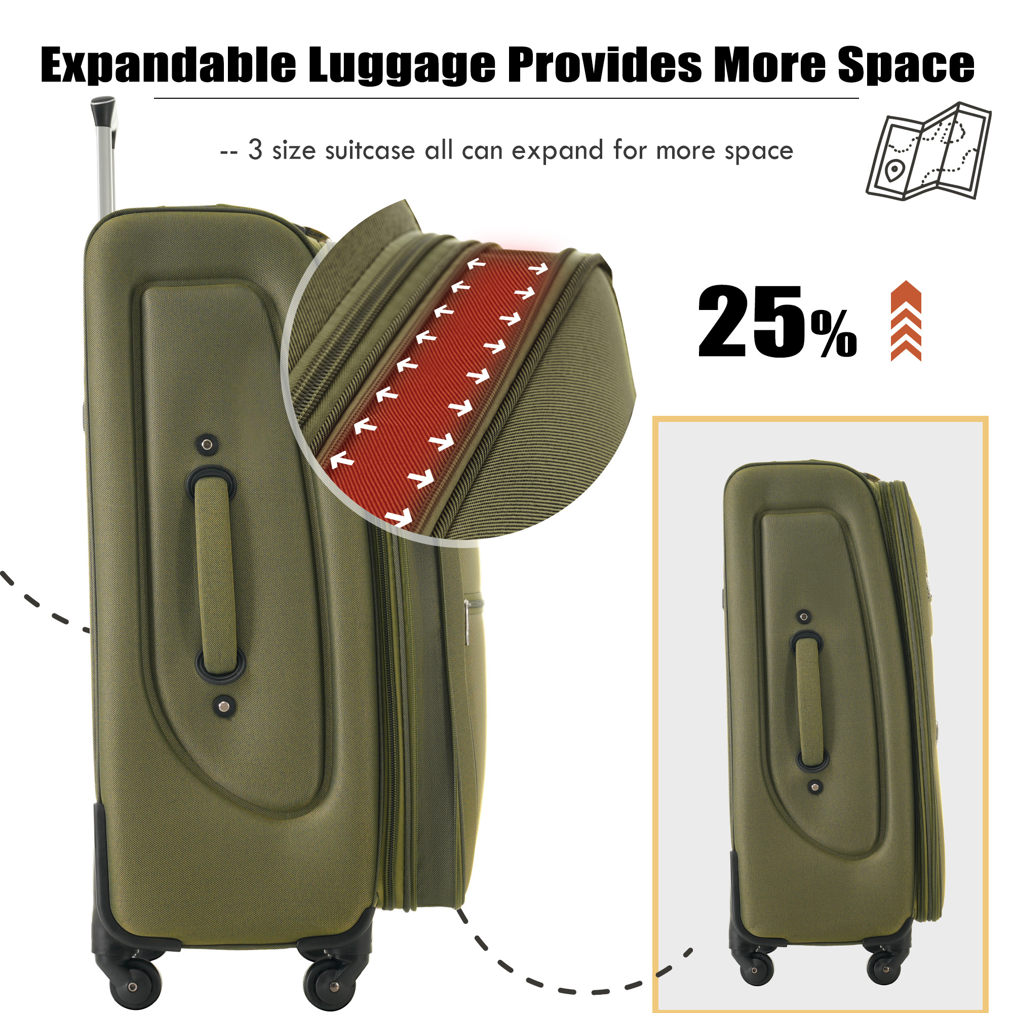Expandable Softside Luggage 3 Piece Set