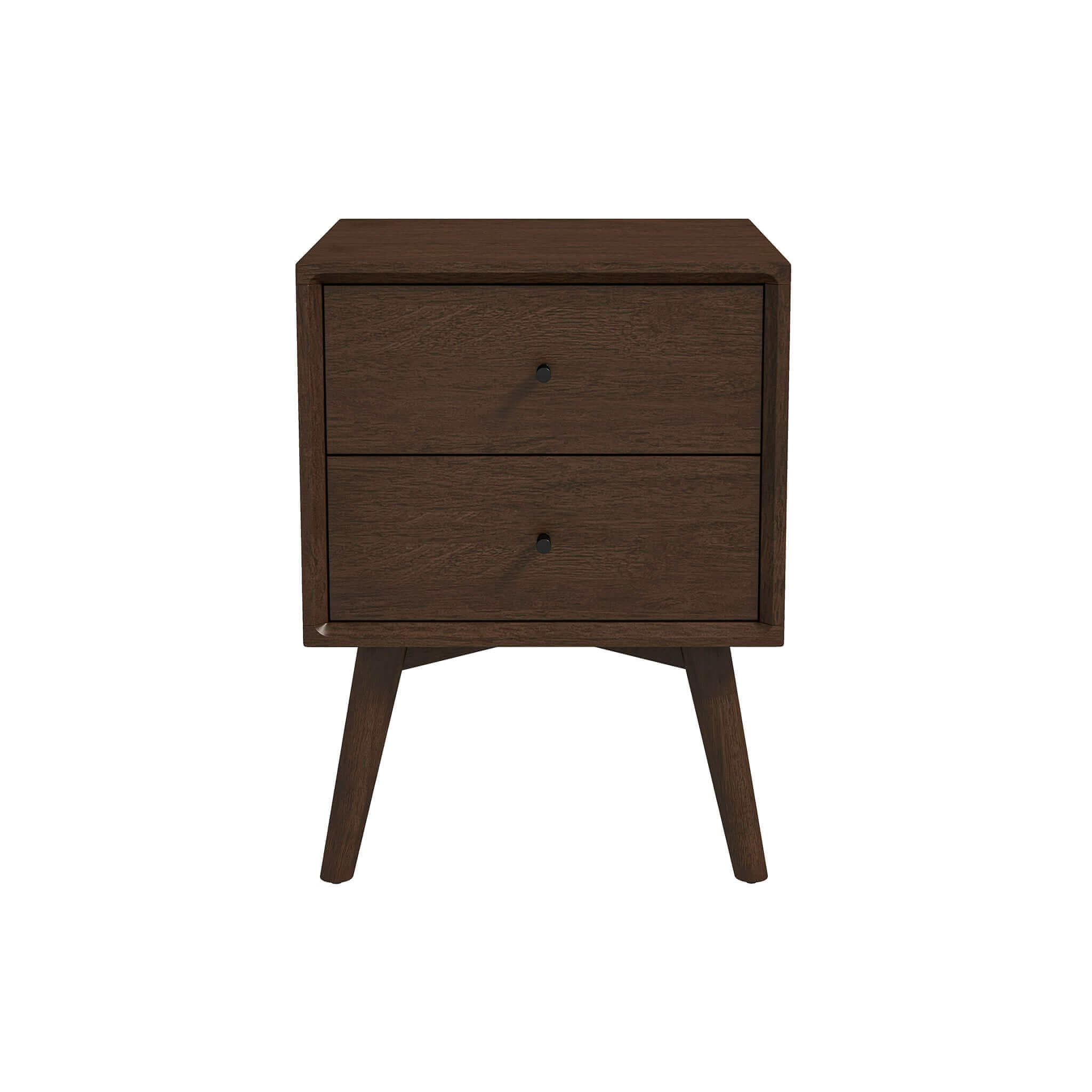Mid-Century Night Stand 2-Drawer Dark Brown