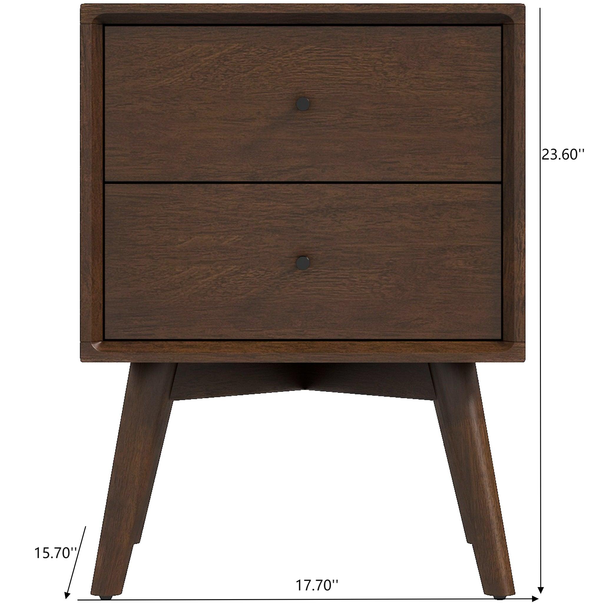 Mid-Century Night Stand 2-Drawer Dark Brown