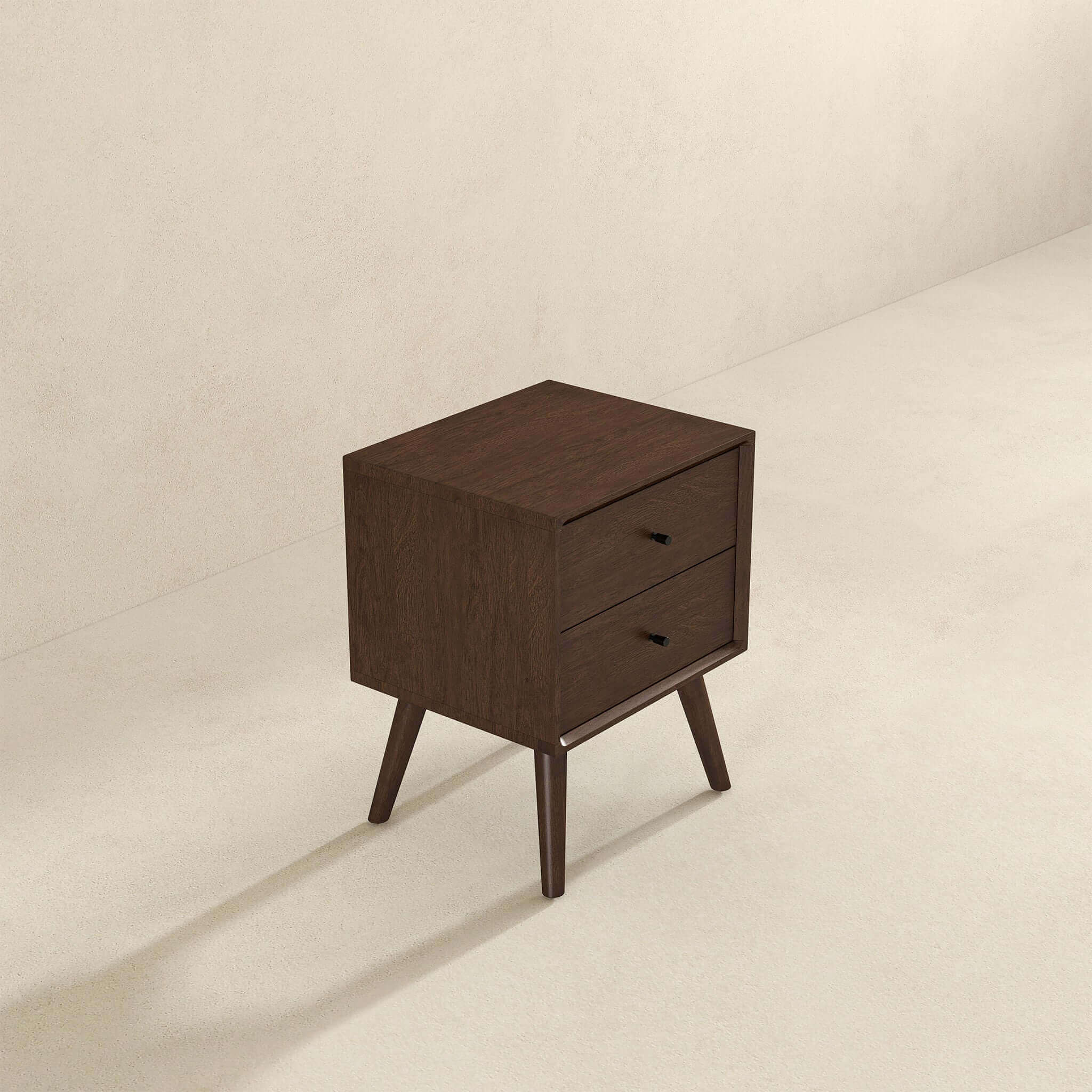 Mid-Century Night Stand 2-Drawer Dark Brown