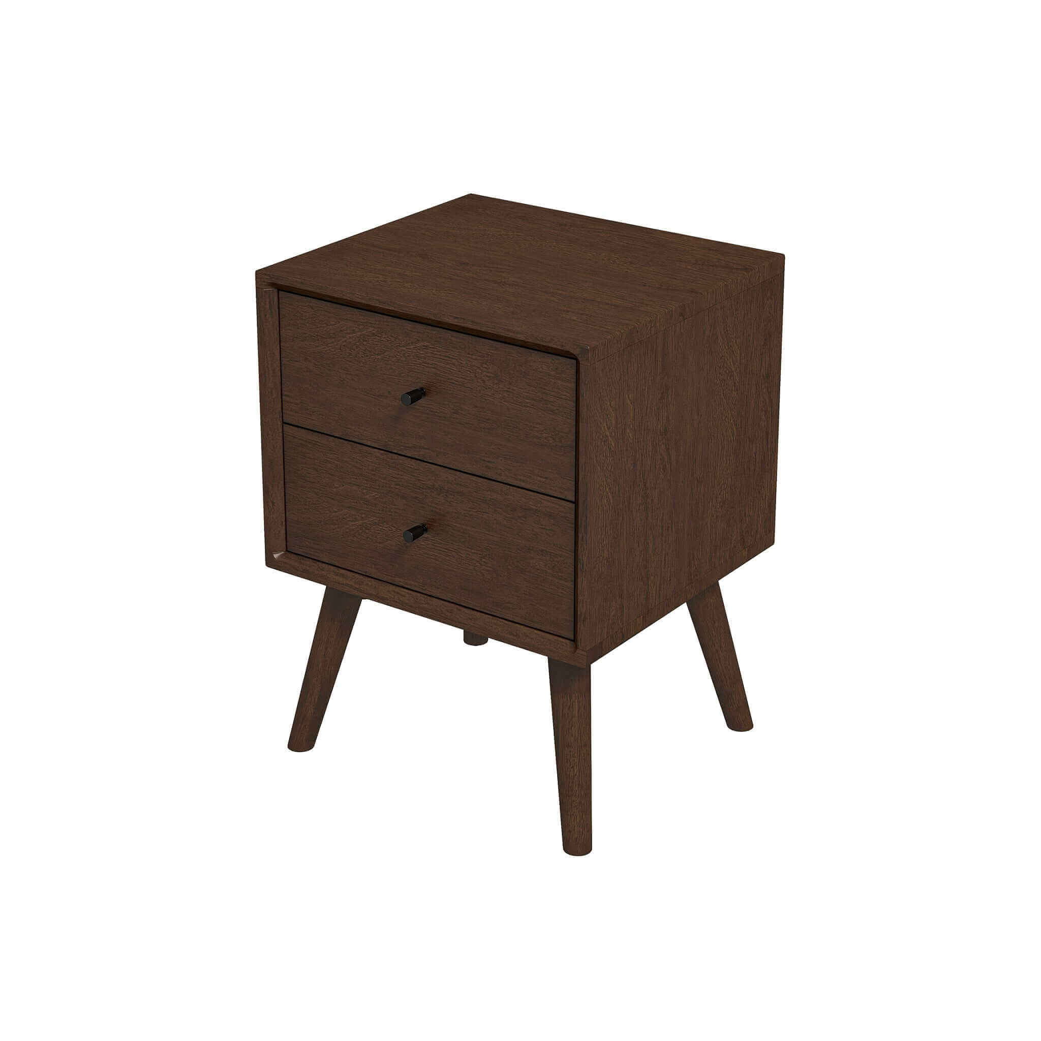 Mid-Century Night Stand 2-Drawer Dark Brown