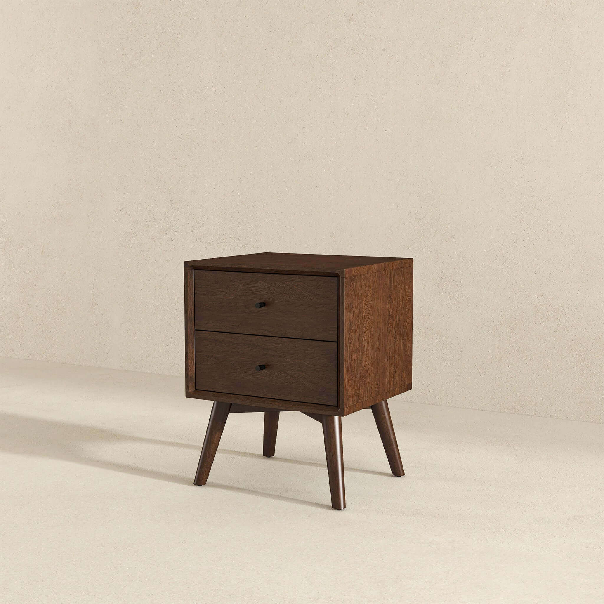 Mid-Century Night Stand 2-Drawer Dark Brown