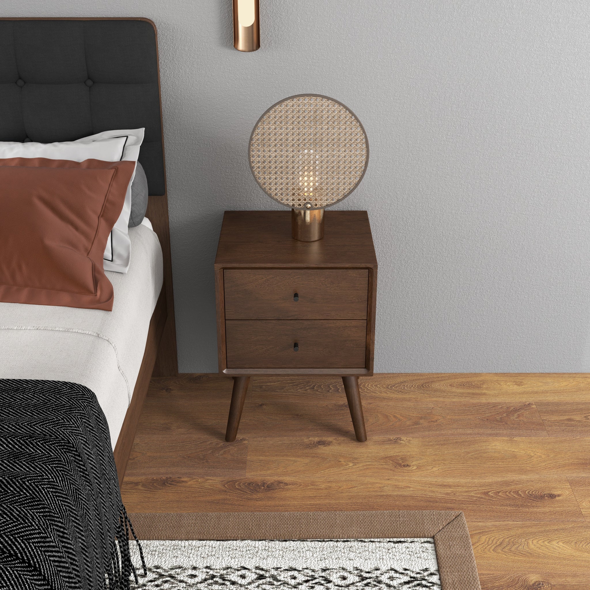 Mid-Century Night Stand 2-Drawer Dark Brown