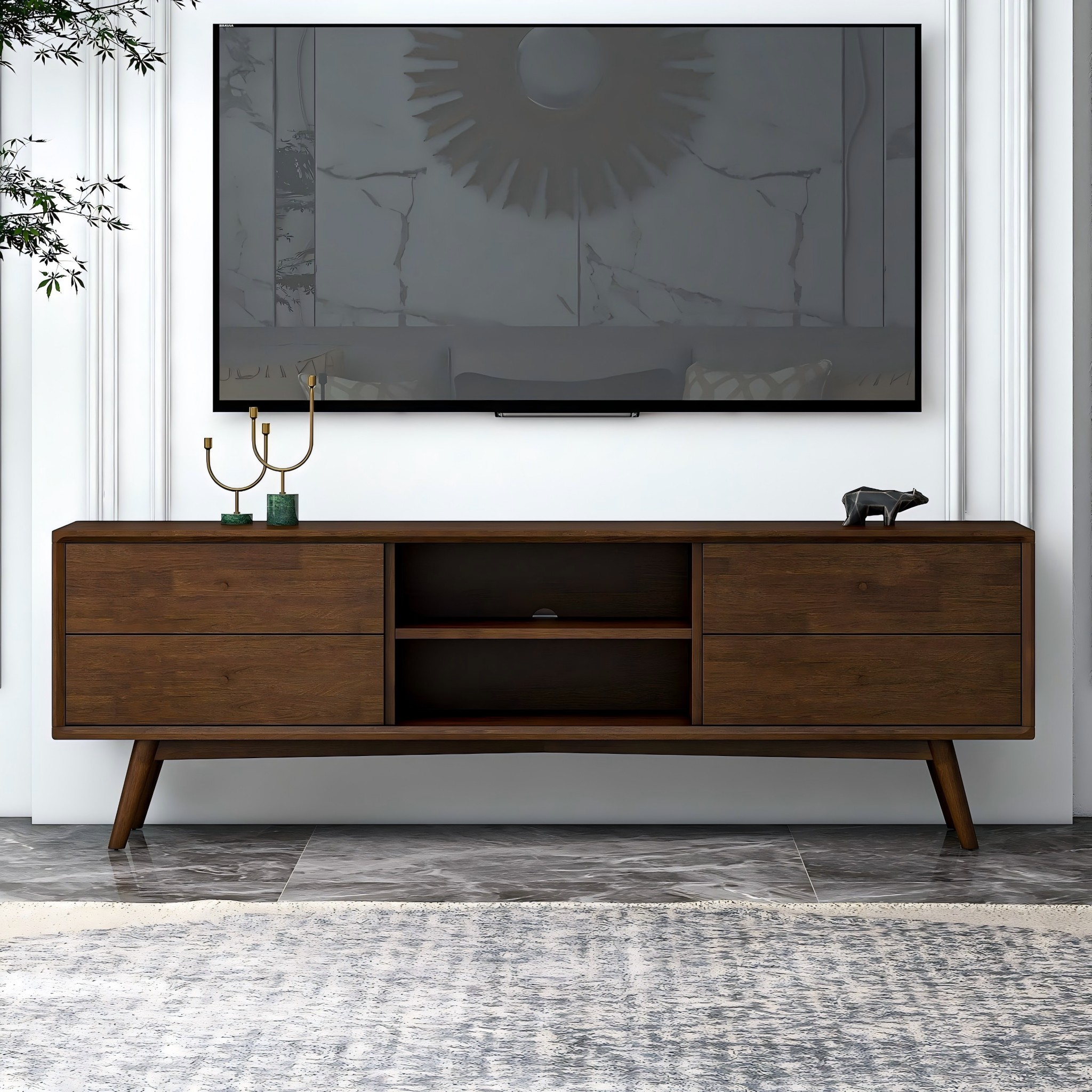 Mid Century TV Stand Walnut Brown