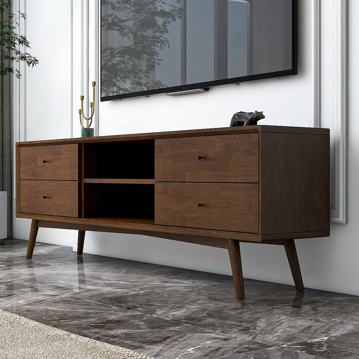Mid Century TV Stand Walnut Brown