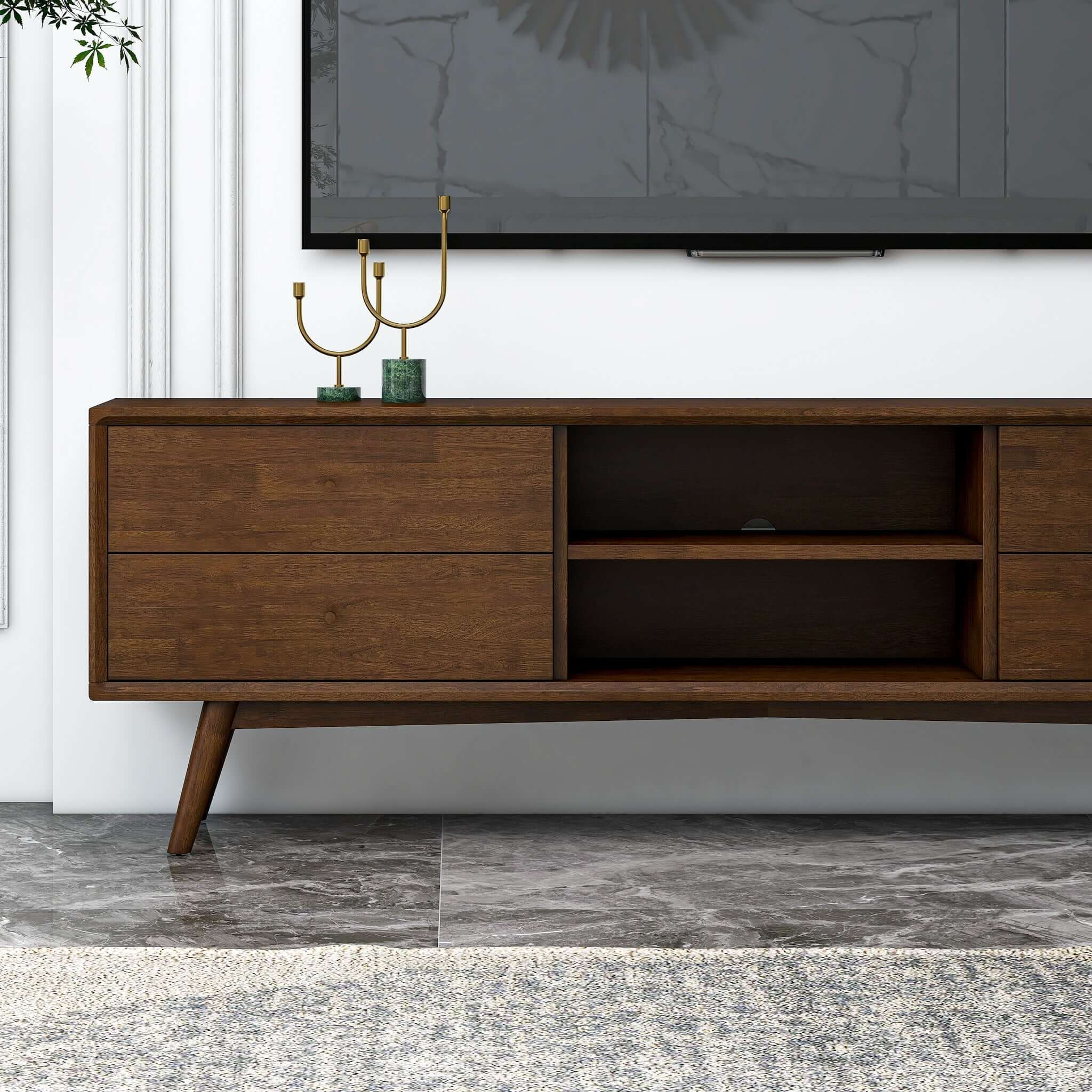 Mid Century TV Stand Walnut Brown
