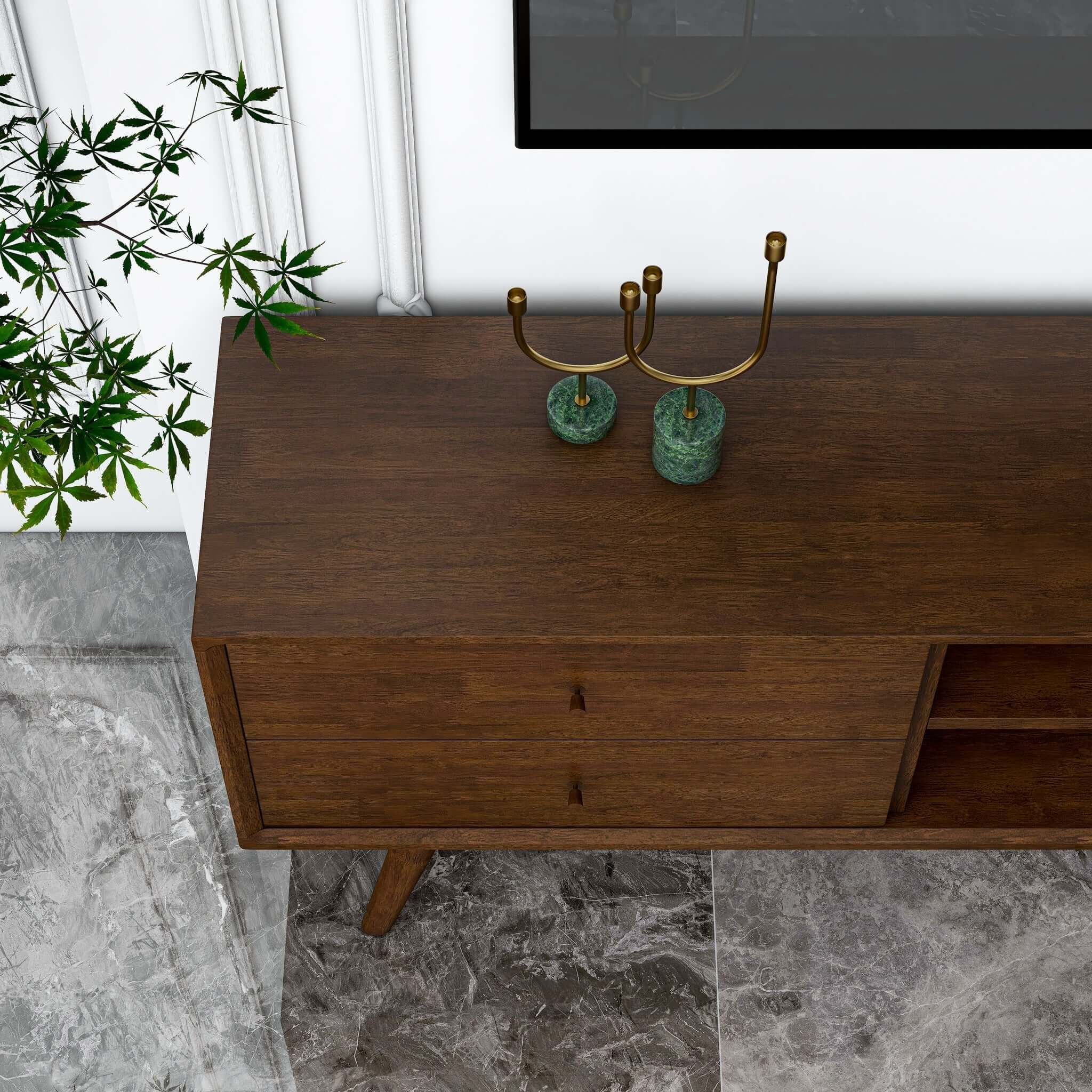 Mid Century TV Stand Walnut Brown