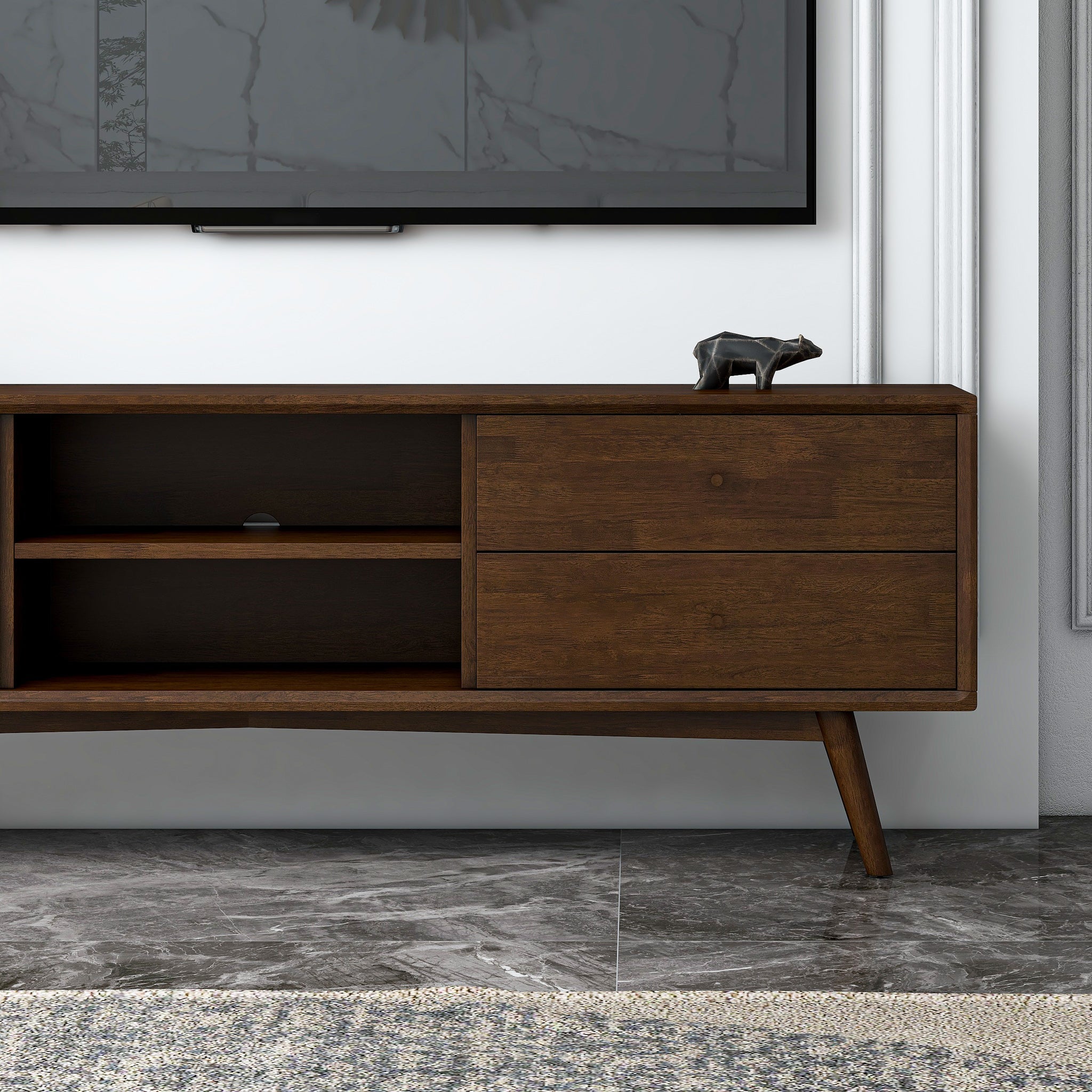 Mid Century TV Stand Walnut Brown