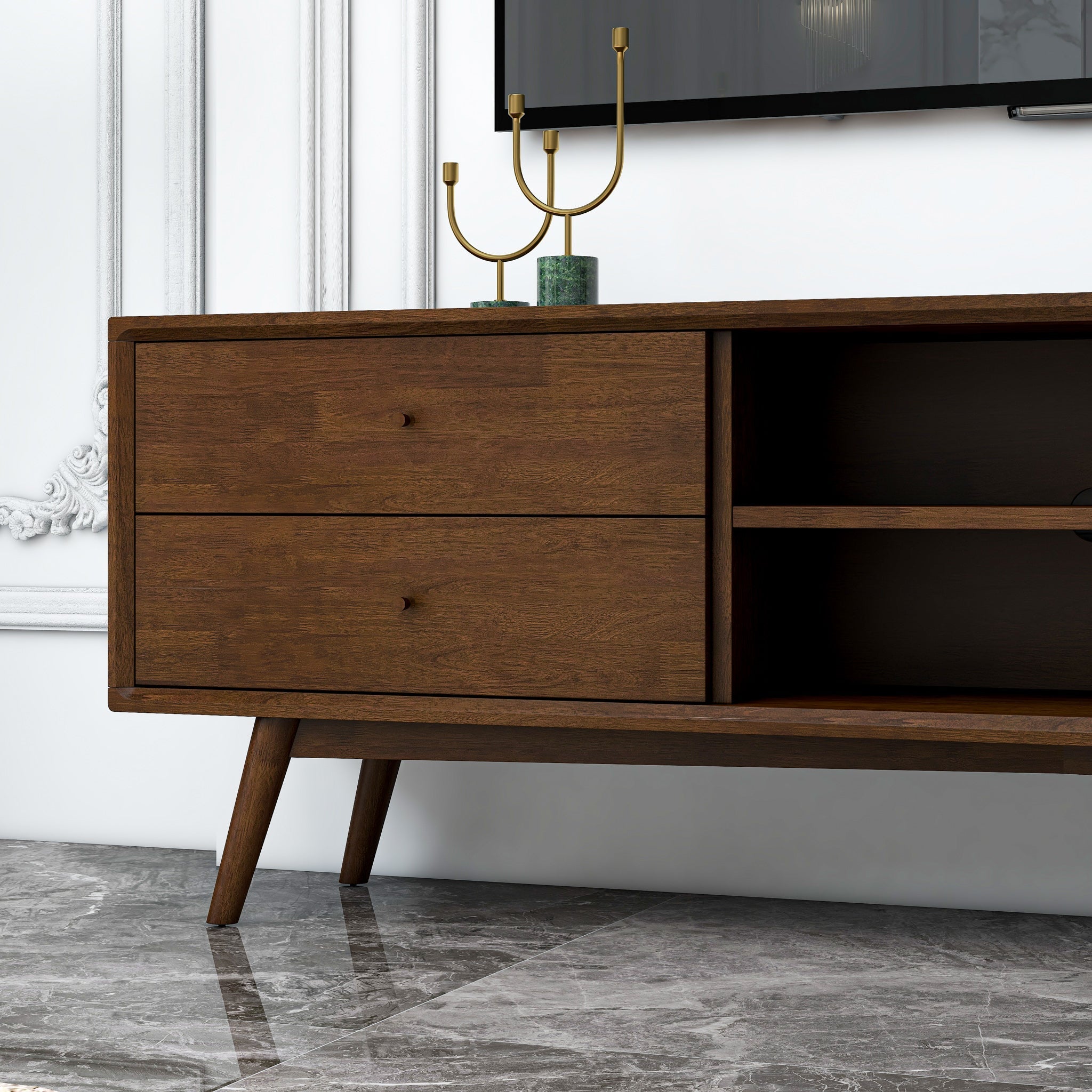 Mid Century TV Stand Walnut Brown
