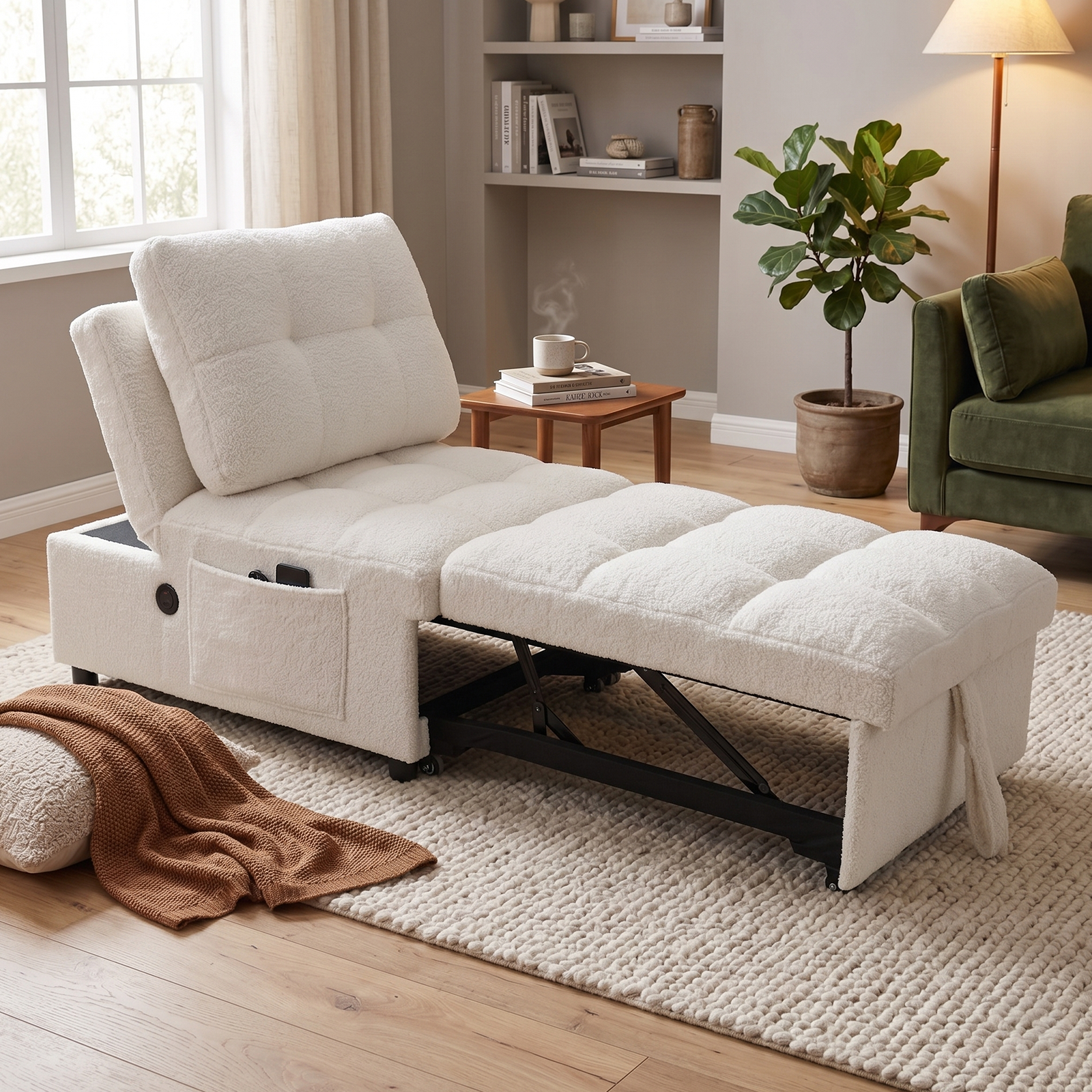 Sofa Bed Single Soft Teddy Fabric