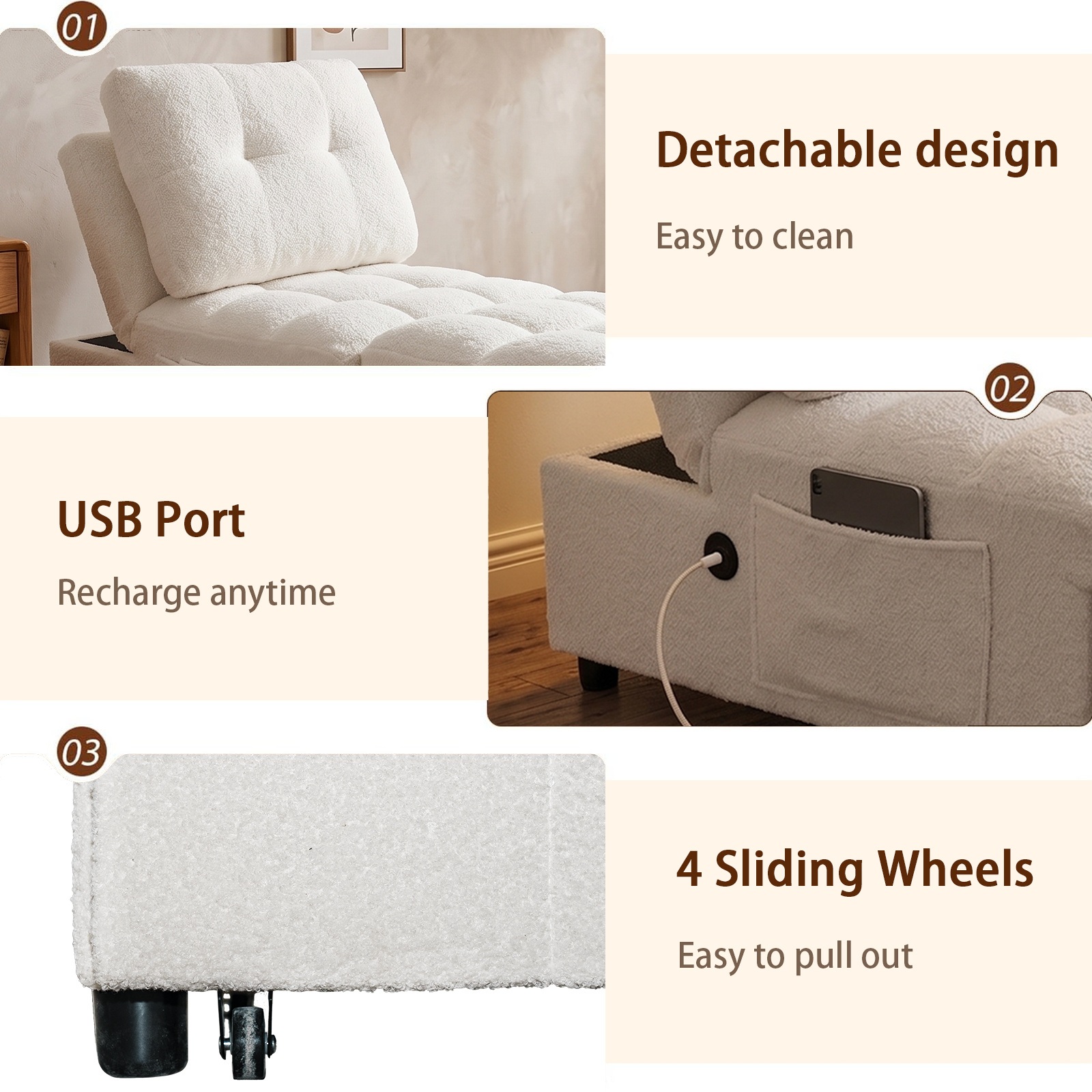 Sofa Bed Single Soft Teddy Fabric