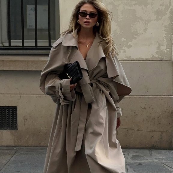 Solid-color Trench Coat