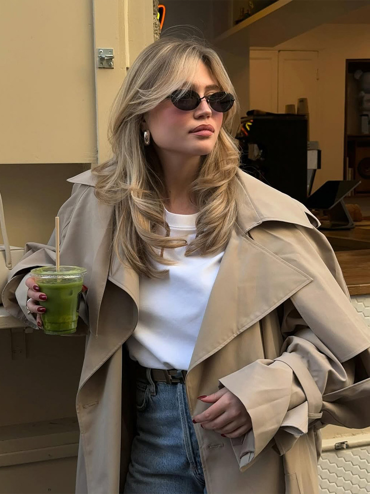 Solid-color Trench Coat