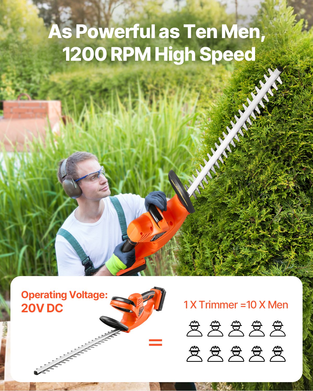 Cordless Electric Hedge Trimmer 20V