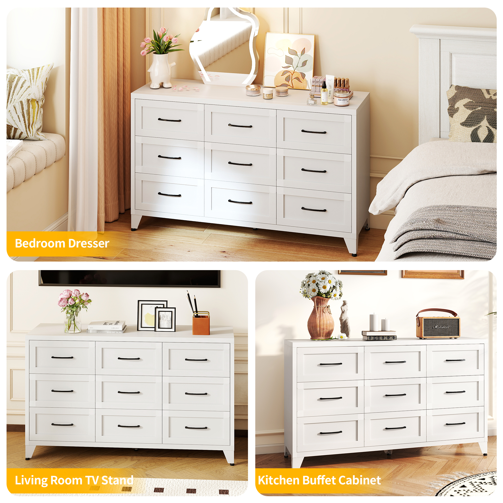 Dresser 9 Drawer Metal Bedroom