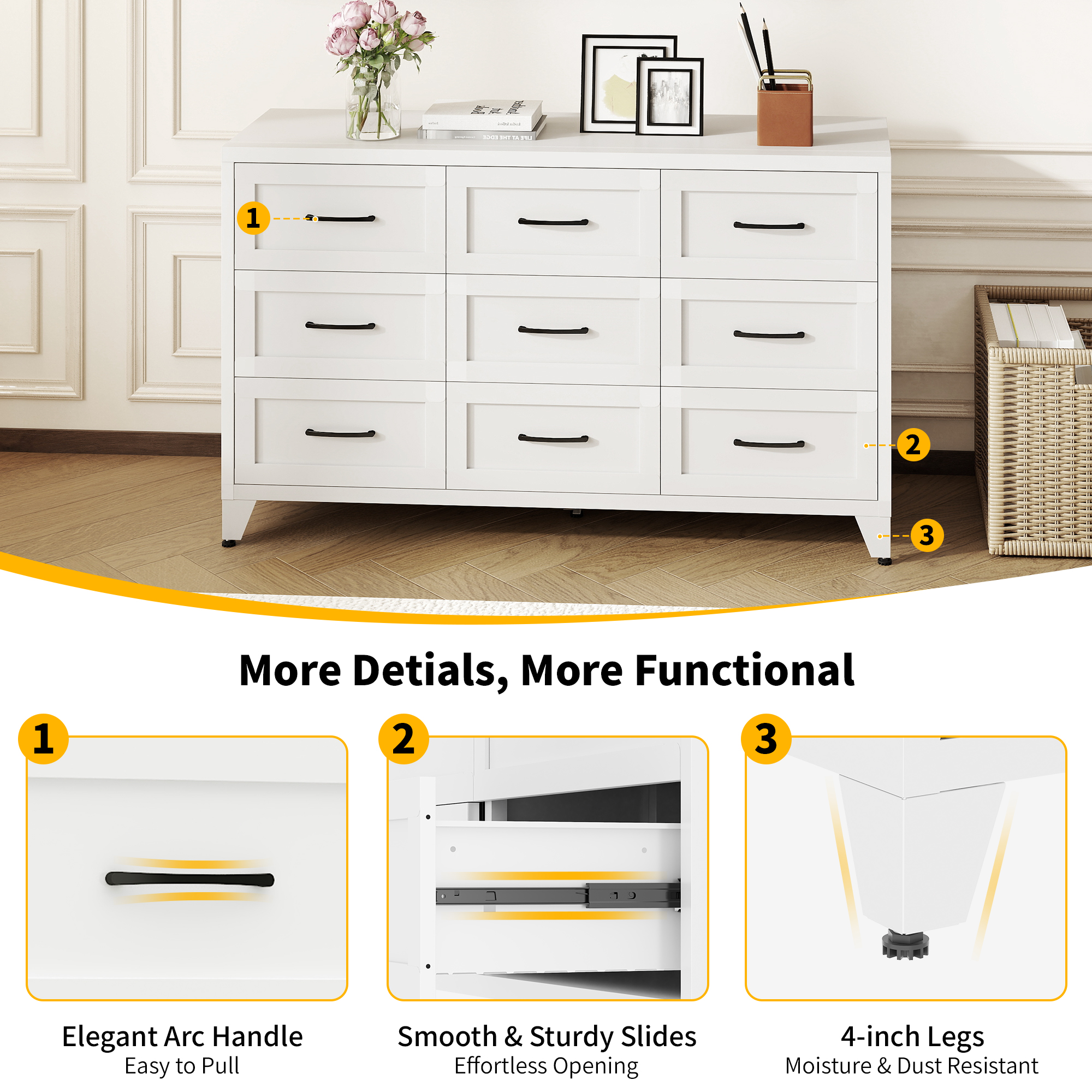 Dresser 9 Drawer Metal Bedroom