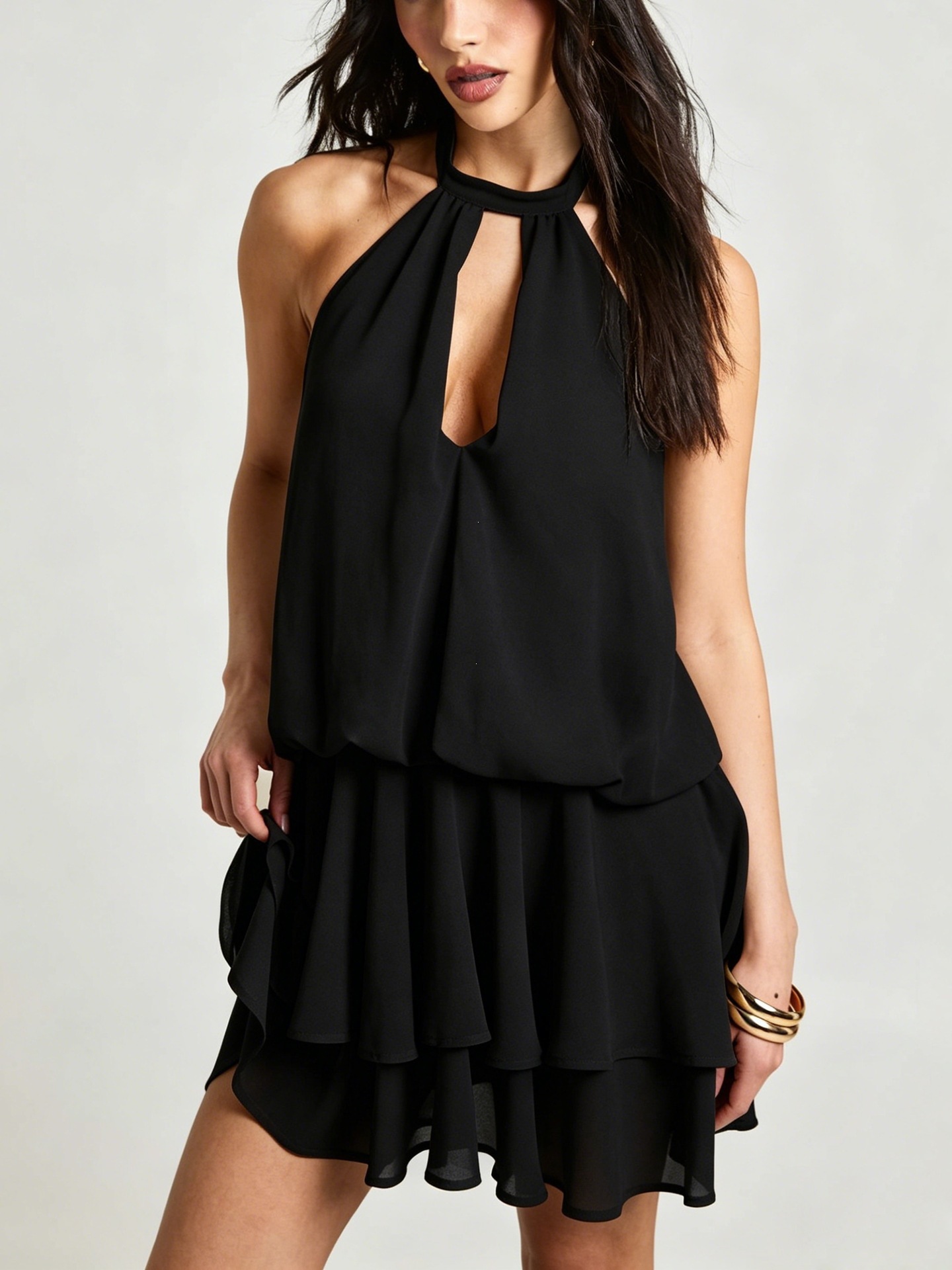 Backless Chiffon Mini Dress