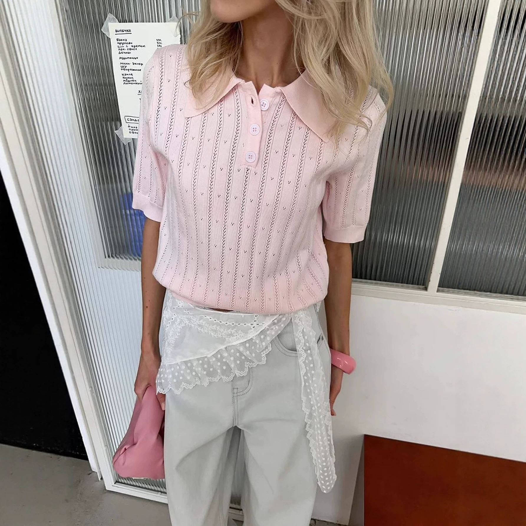 Womens Polo Knit Top