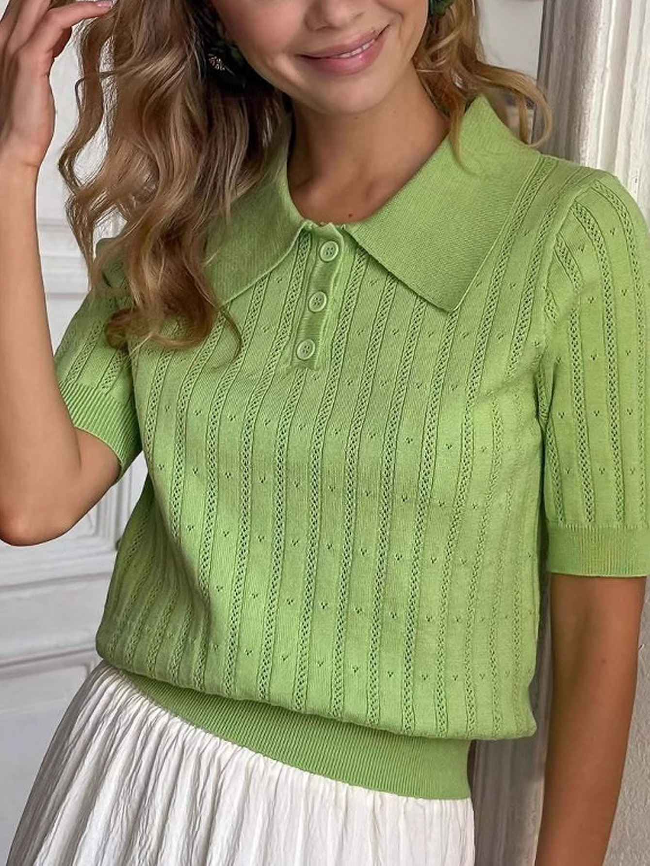 Womens Polo Knit Top